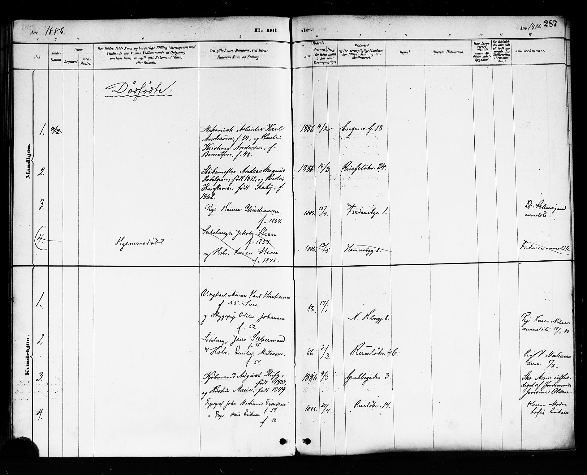 Trefoldighet prestekontor Kirkebøker, AV/SAO-A-10882/F/Fd/L0003: Ministerialbok nr. IV 3, 1885-1896, s. 287