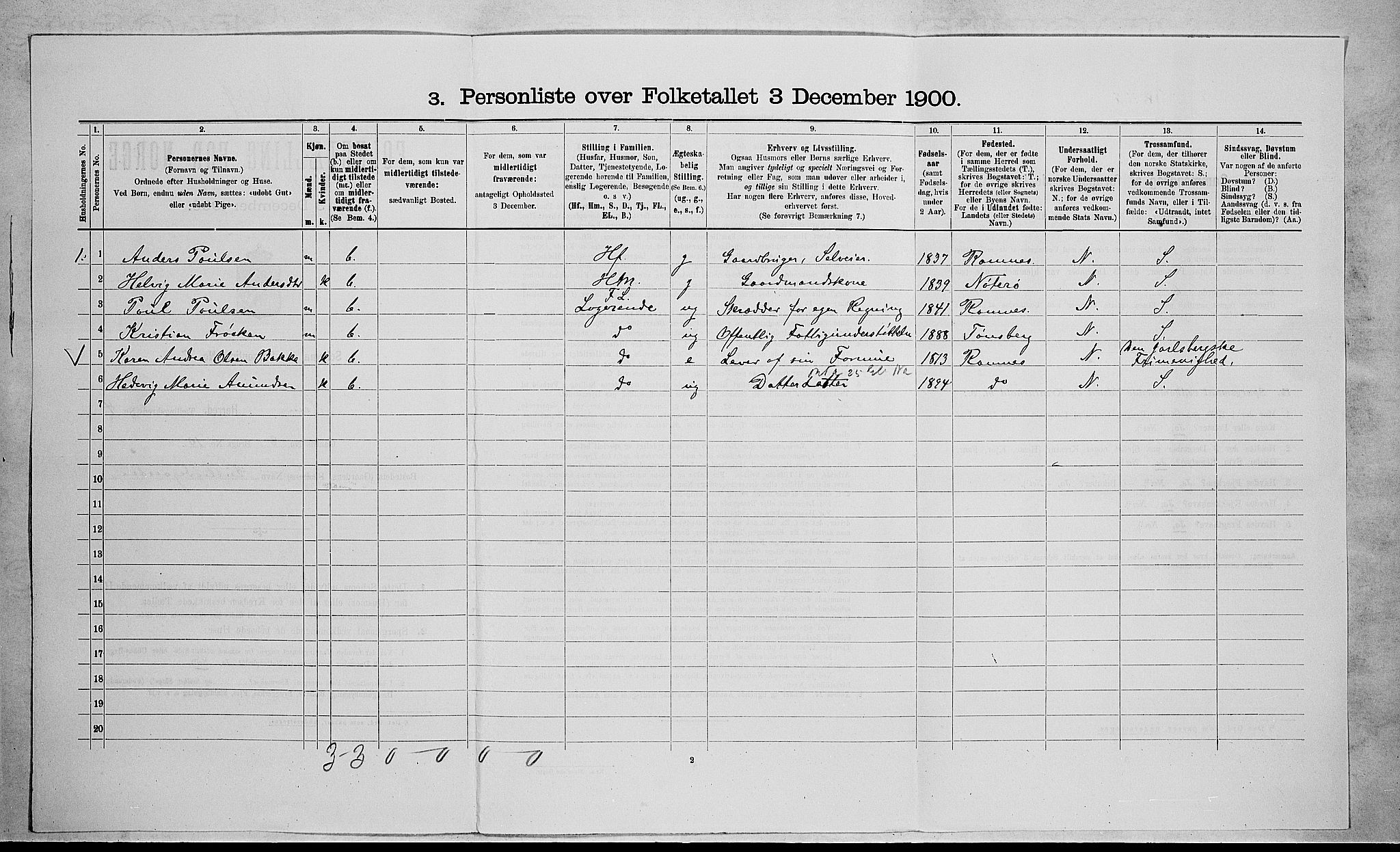 RA, Folketelling 1900 for 0721 Sem herred, 1900, s. 584