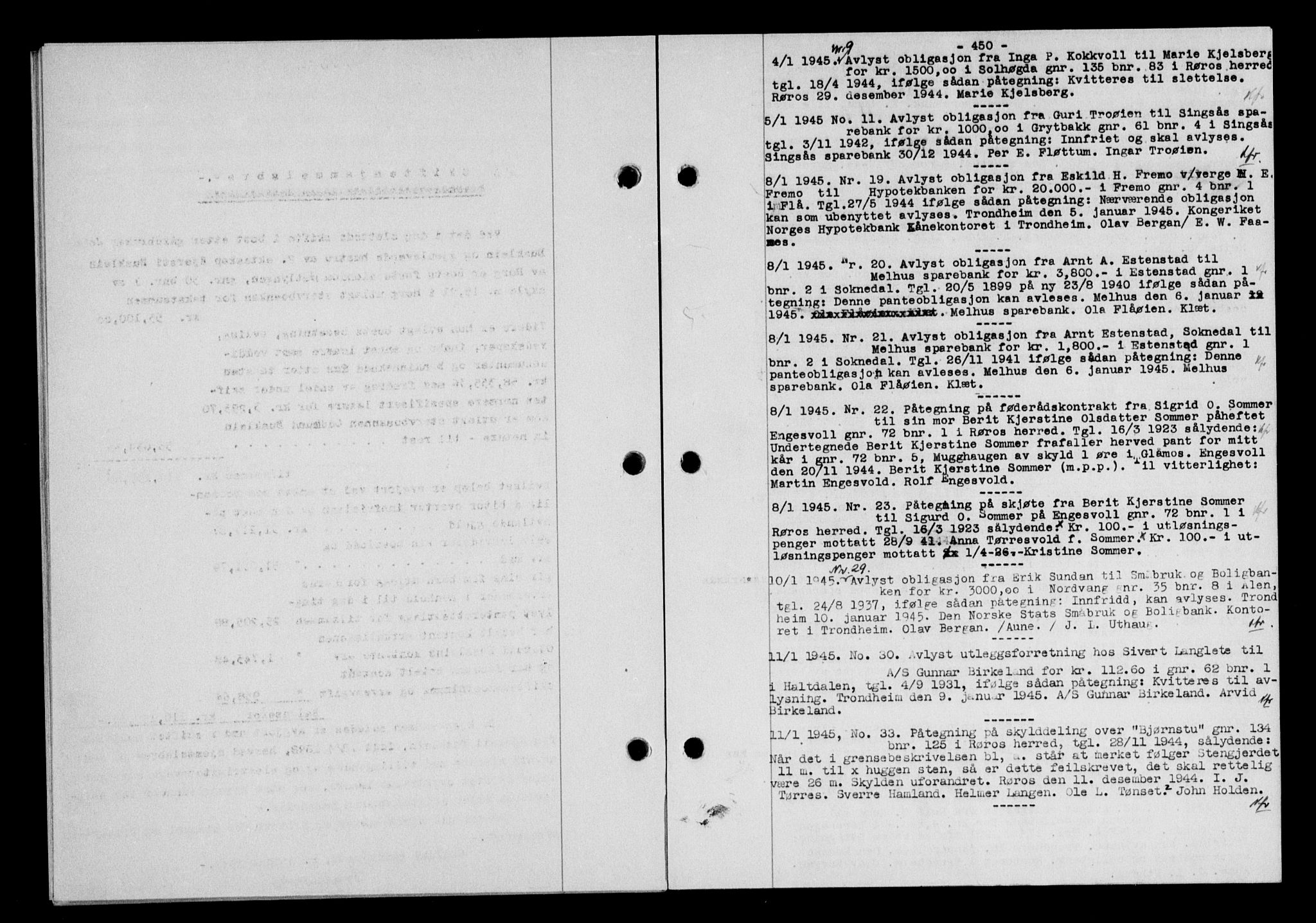 Gauldal sorenskriveri, SAT/A-0014/1/2/2C/L0058: Pantebok nr. 63, 1944-1945, Dagboknr: 30/1945