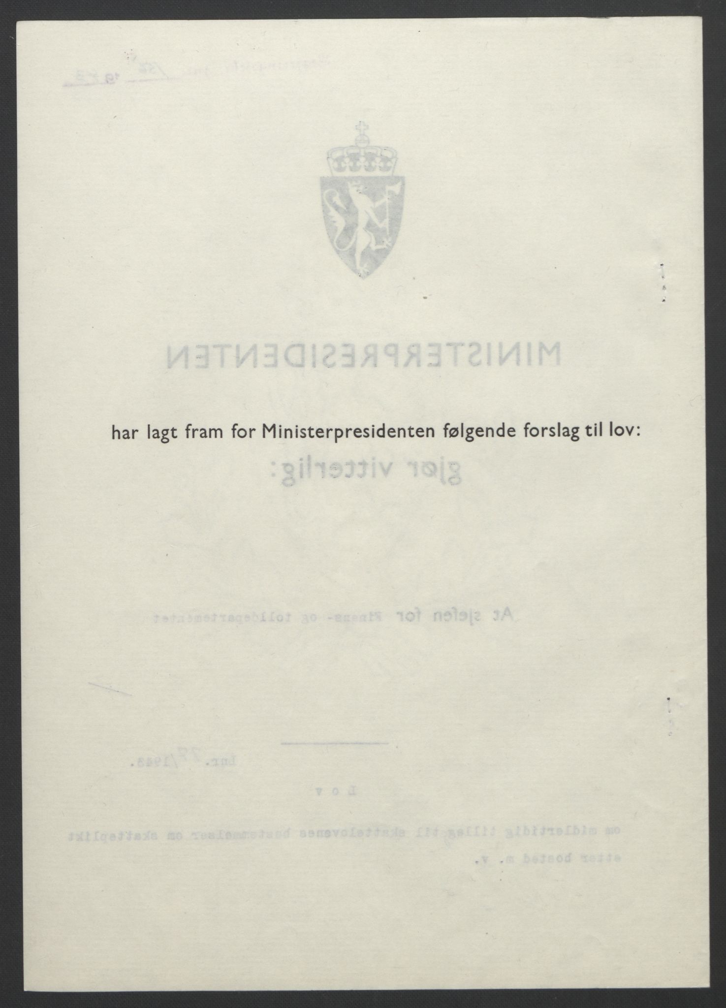 NS-administrasjonen 1940-1945 (Statsrådsekretariatet, de kommisariske statsråder mm), RA/S-4279/D/Db/L0099: Lover, 1943, s. 354
