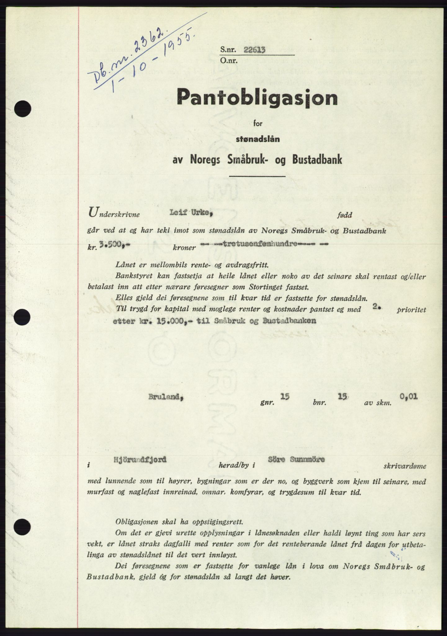 Søre Sunnmøre sorenskriveri, SAT/A-4122/1/2/2C/L0127: Pantebok nr. 15B, 1955-1955, Dagboknr: 2362/1955