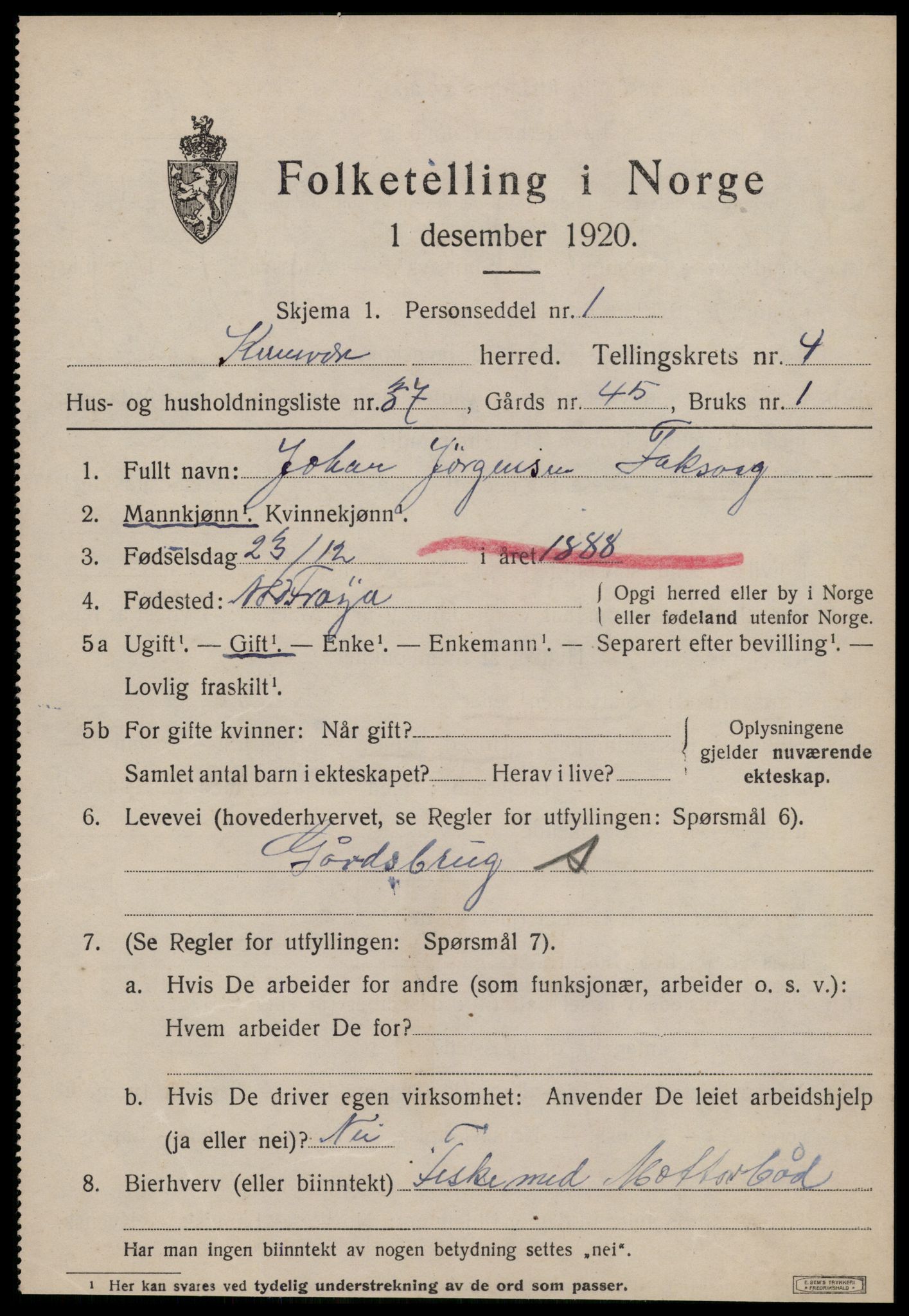 SAT, Folketelling 1920 for 1618 Kvenvær herred, 1920, s. 1832