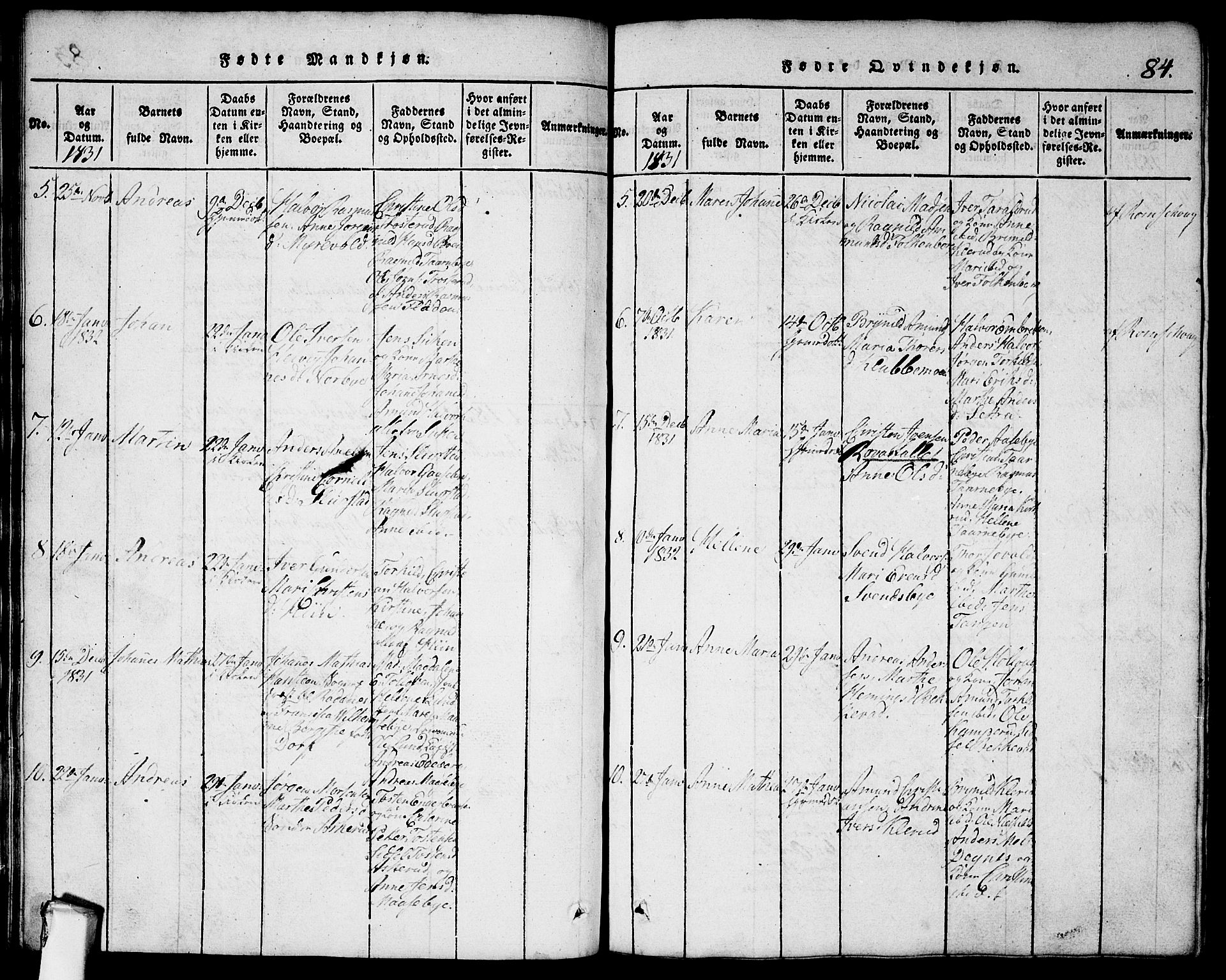 Rødenes prestekontor Kirkebøker, AV/SAO-A-2005/G/Ga/L0001: Klokkerbok nr.  I 1, 1814-1841, s. 84