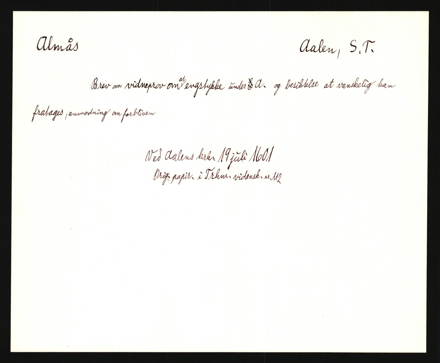 Riksarkivets diplomsamling, AV/RA-EA-5965/F35/F35e/L0032: Registreringssedler Sør-Trøndelag, 1400-1700, s. 263