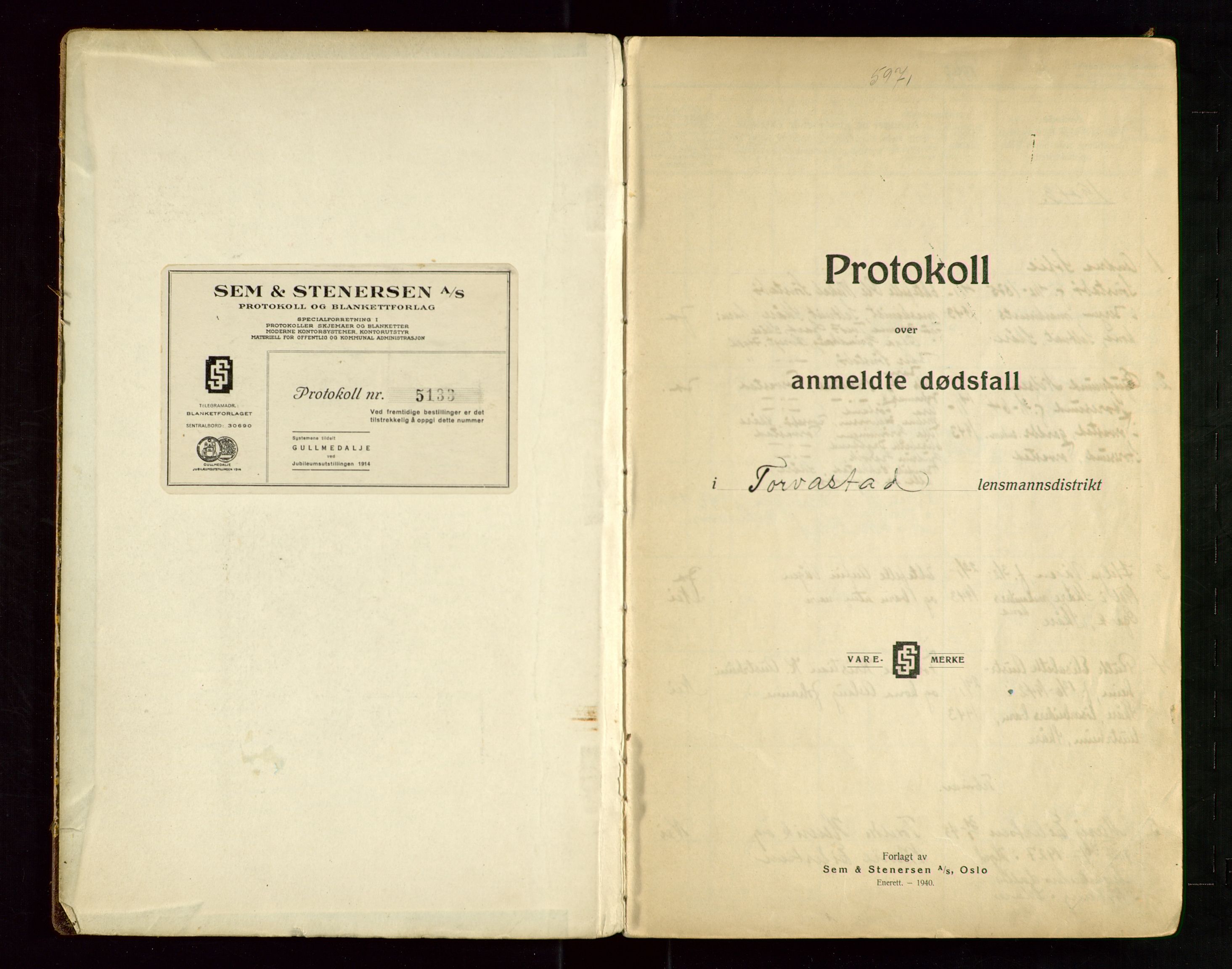 Torvestad lensmannskontor, SAST/A-100307/1/Gga/L0003: "Protokoll over anmeldte dødsfall i Torvastad lensmannsdistrikt", 1943-1952