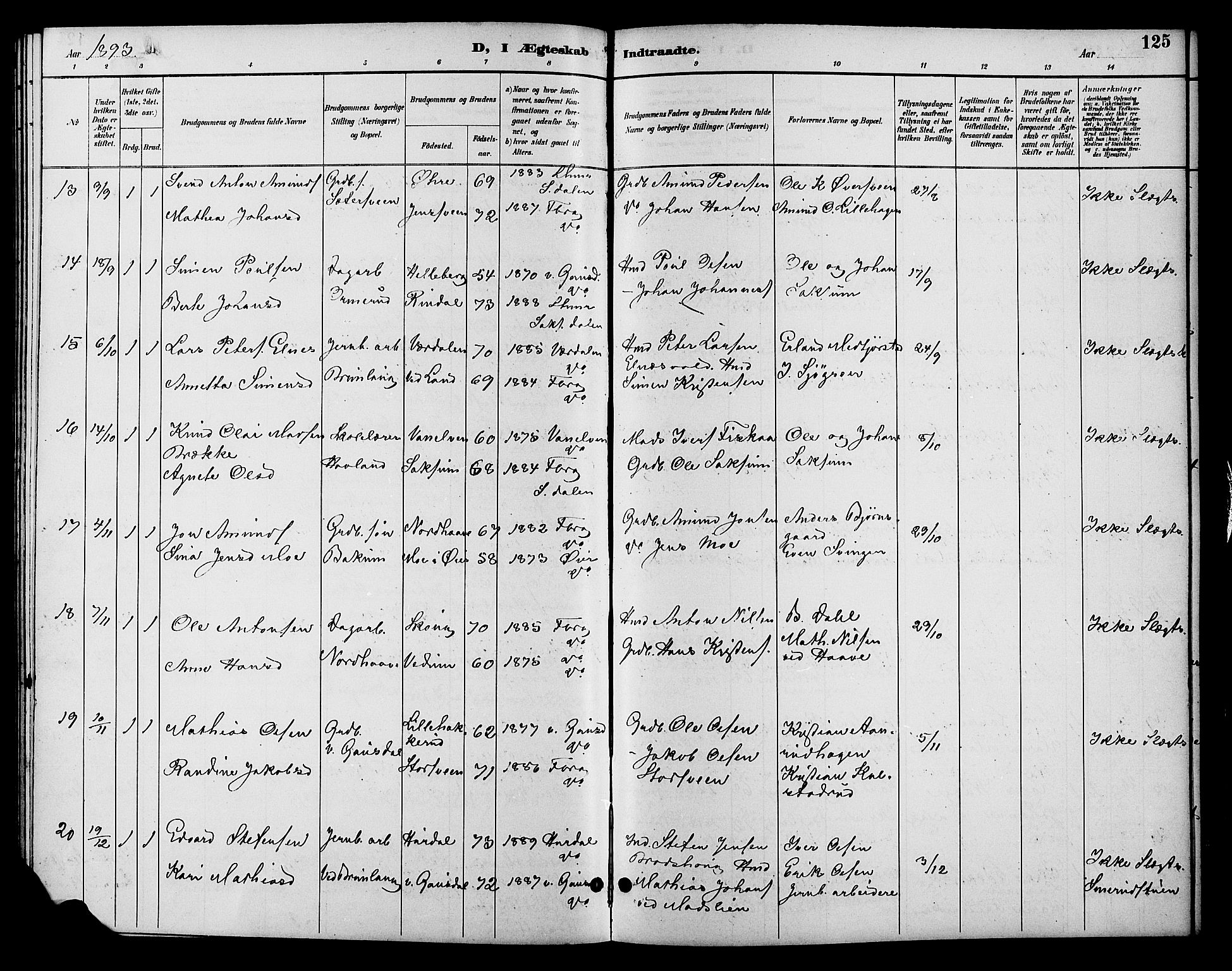 Fåberg prestekontor, AV/SAH-PREST-086/H/Ha/Hab/L0010: Klokkerbok nr. 10, 1892-1900, s. 125