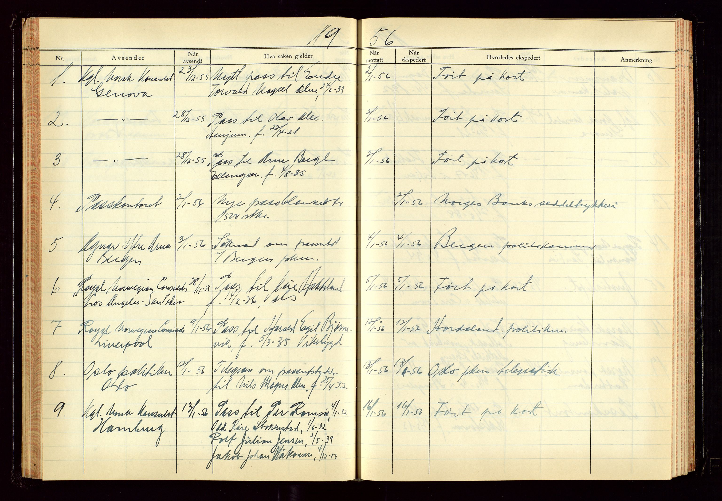 Haugesund politikammer, AV/SAST-A-100440/K/L0007: Passjournal (16 12 53-07 1065), 1953-1965, s. 51