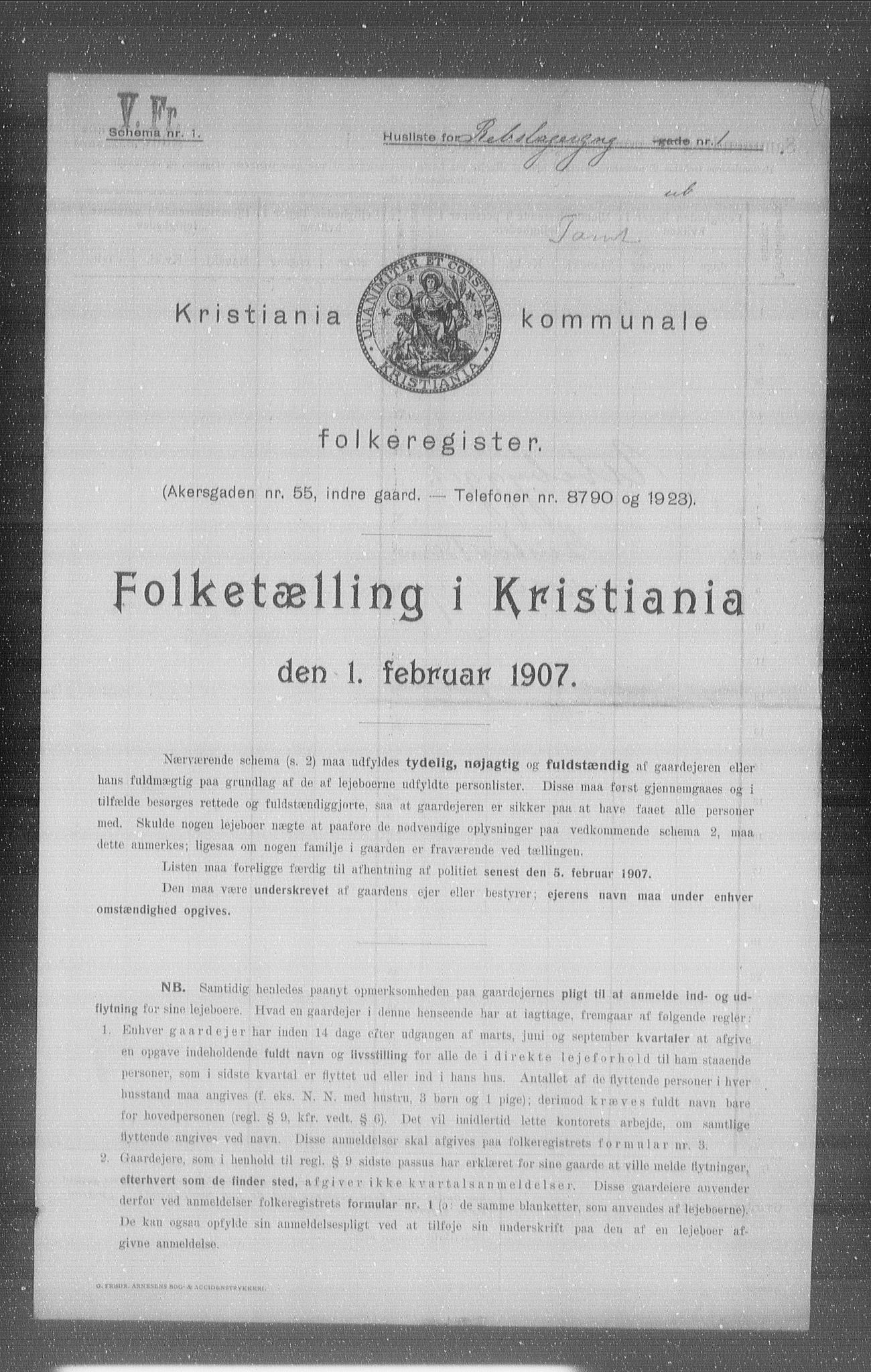 OBA, Kommunal folketelling 1.2.1907 for Kristiania kjøpstad, 1907, s. 42158