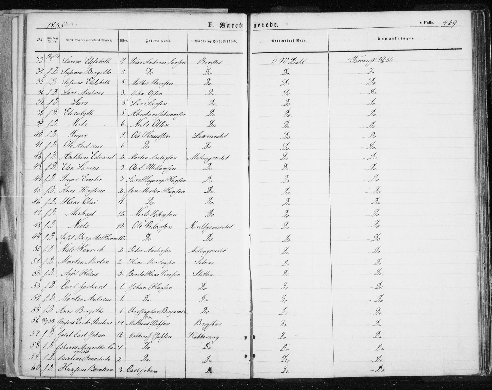Tromsø sokneprestkontor/stiftsprosti/domprosti, AV/SATØ-S-1343/G/Ga/L0010kirke: Ministerialbok nr. 10, 1848-1855, s. 439