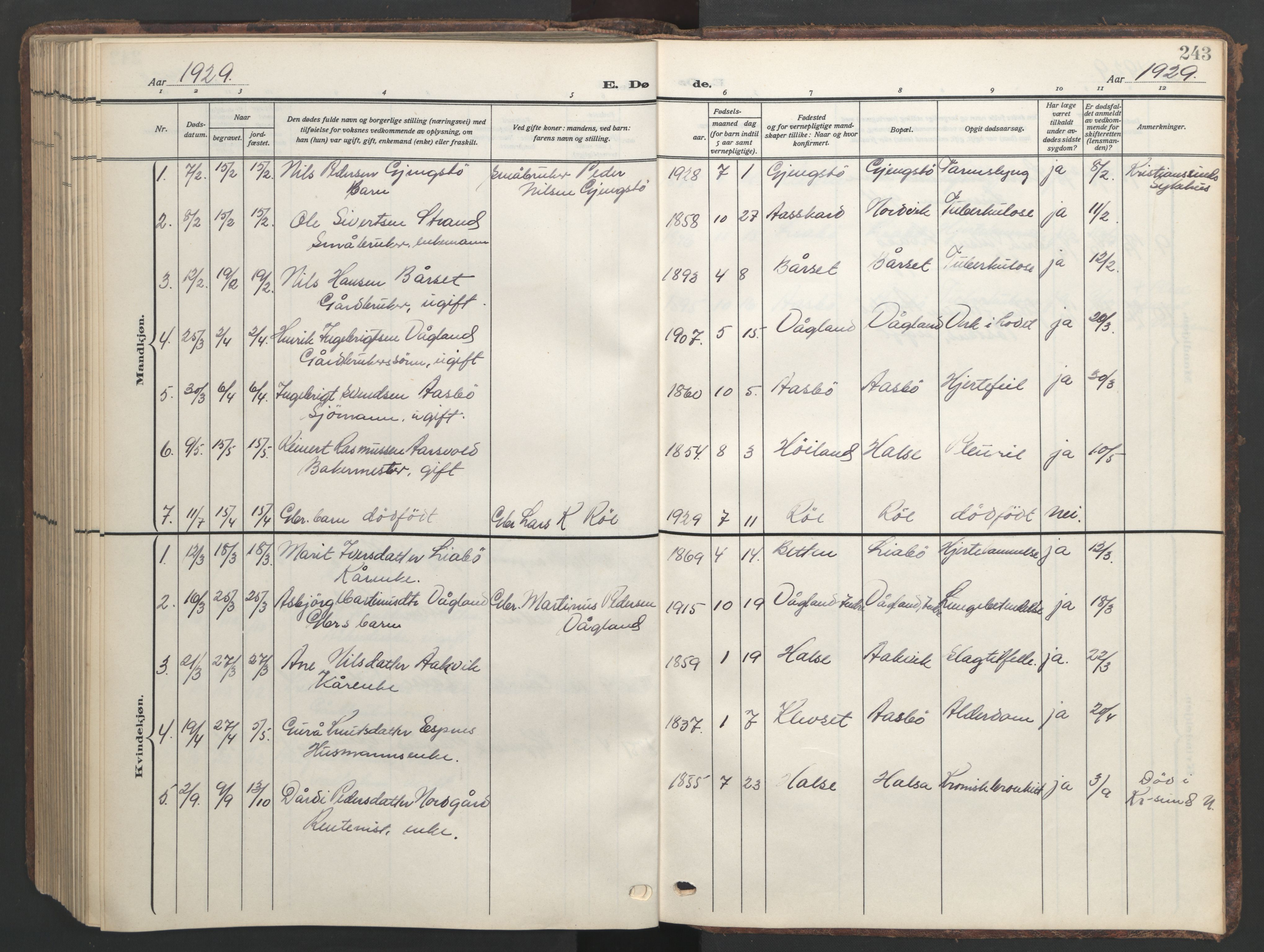 Ministerialprotokoller, klokkerbøker og fødselsregistre - Møre og Romsdal, AV/SAT-A-1454/576/L0891: Klokkerbok nr. 576C02, 1909-1946, s. 243