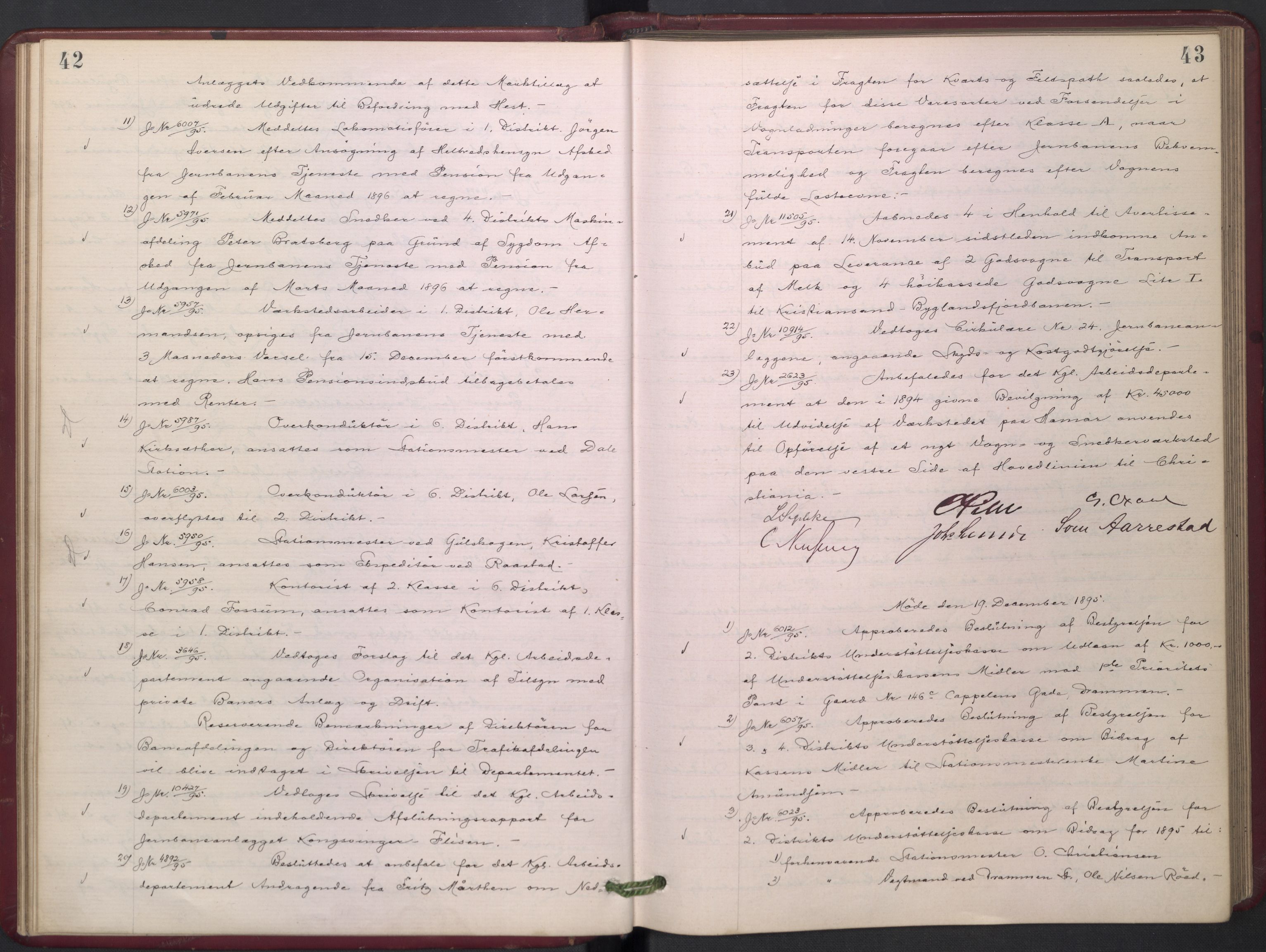 Norges statsbaner, Administrasjons- økonomi- og personalavdelingen, AV/RA-S-3412/A/Aa/L0003: Forhandlingsprotokoll, 1895-1897, s. 42-43