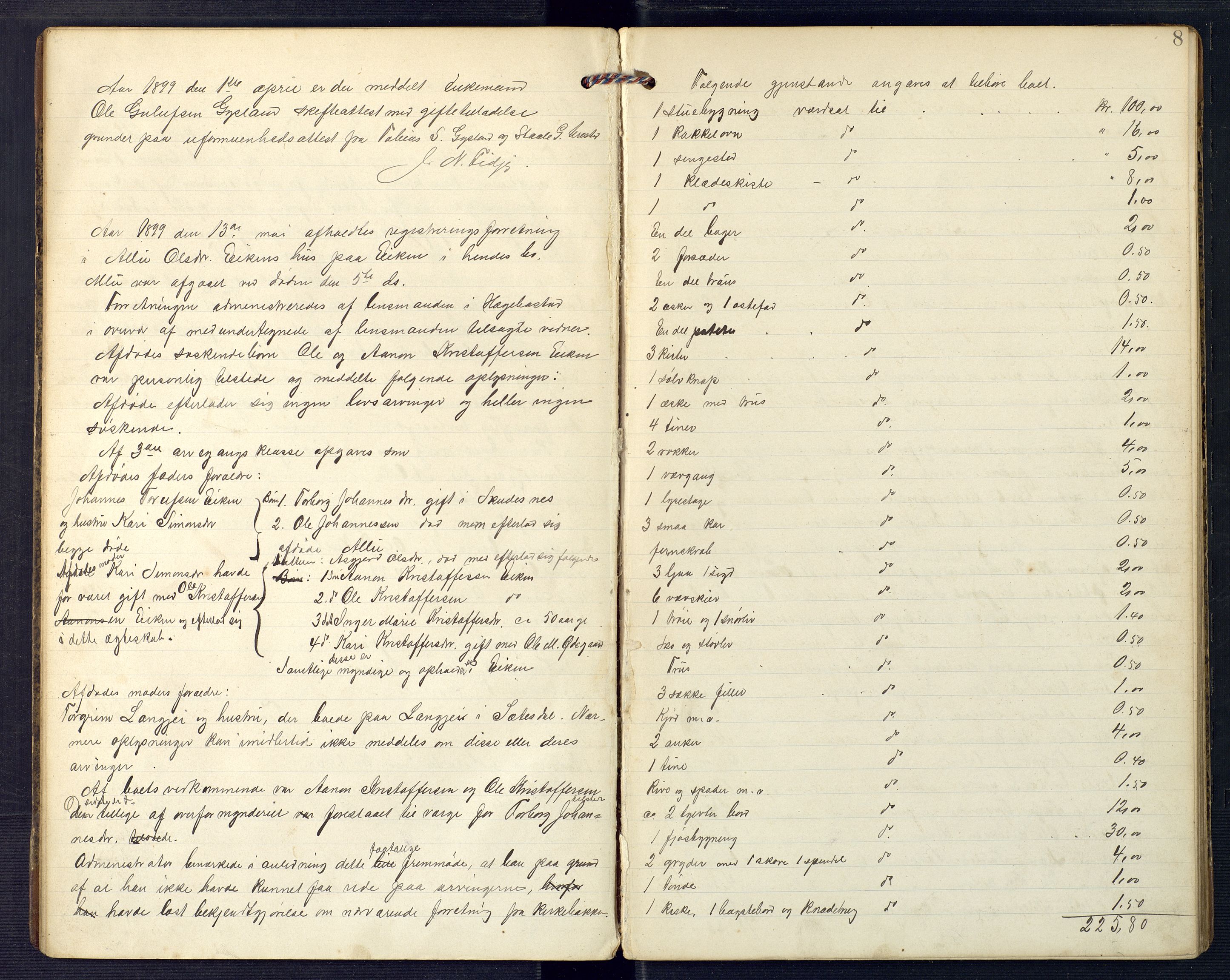 Lyngdal sorenskriveri, AV/SAK-1221-0004/H/Hc/L0862: Skifteregistreringsprotokoll nr. 12, Hægebostad tinglag, 1898-1905, s. 7b-8a