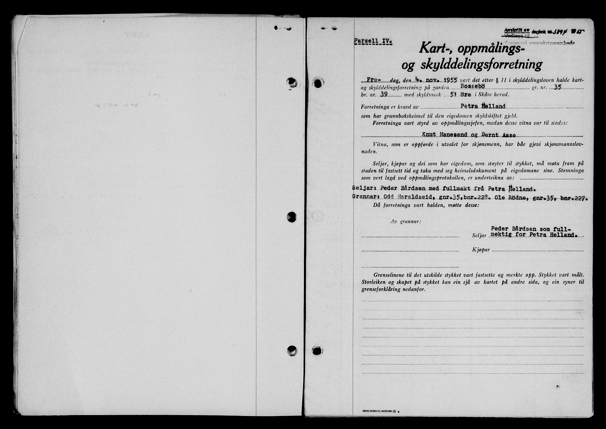 Karmsund sorenskriveri, SAST/A-100311/01/II/IIB/L0118: Pantebok nr. 98A, 1955-1956, Dagboknr: 3894/1955