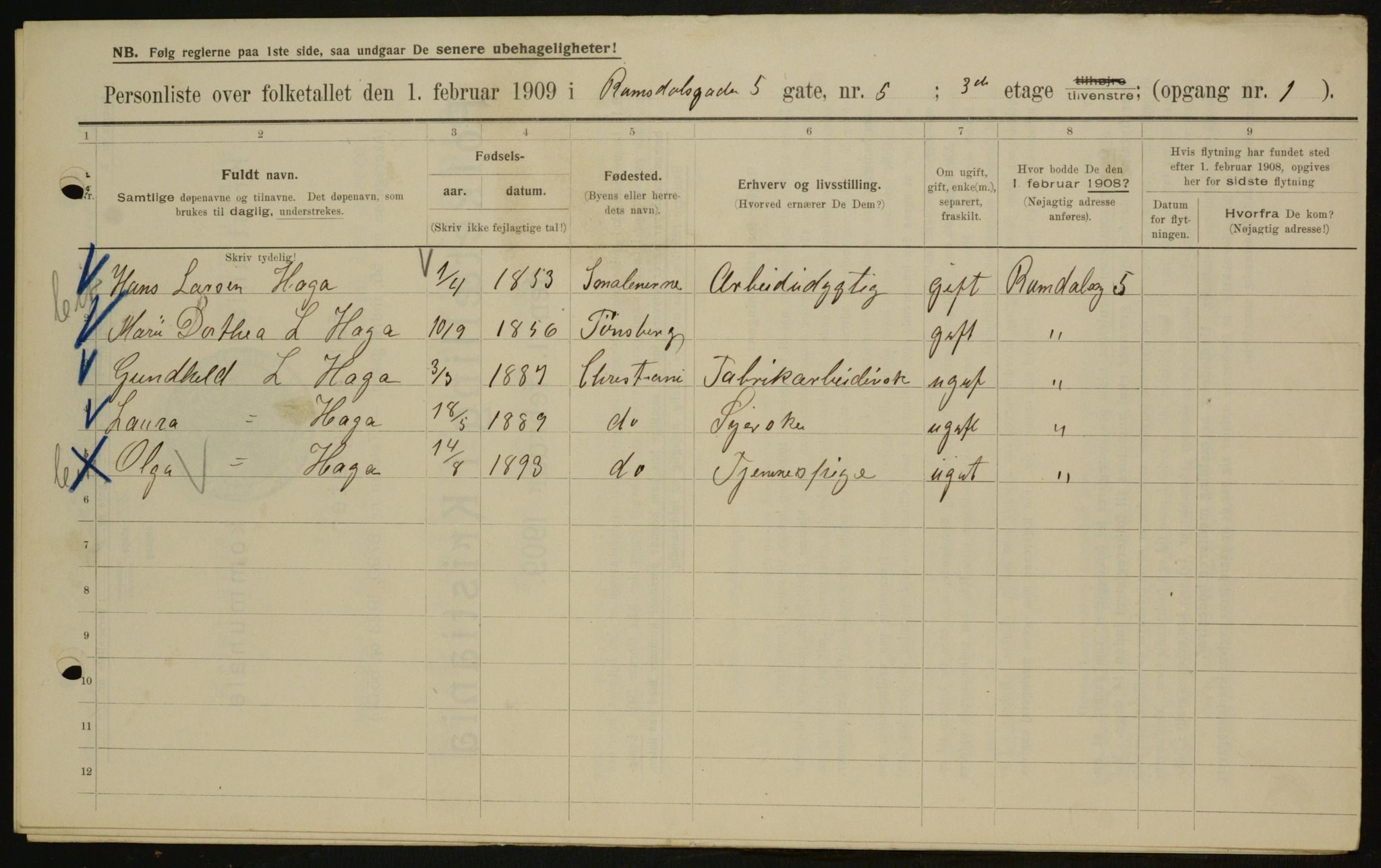 OBA, Kommunal folketelling 1.2.1909 for Kristiania kjøpstad, 1909, s. 75472