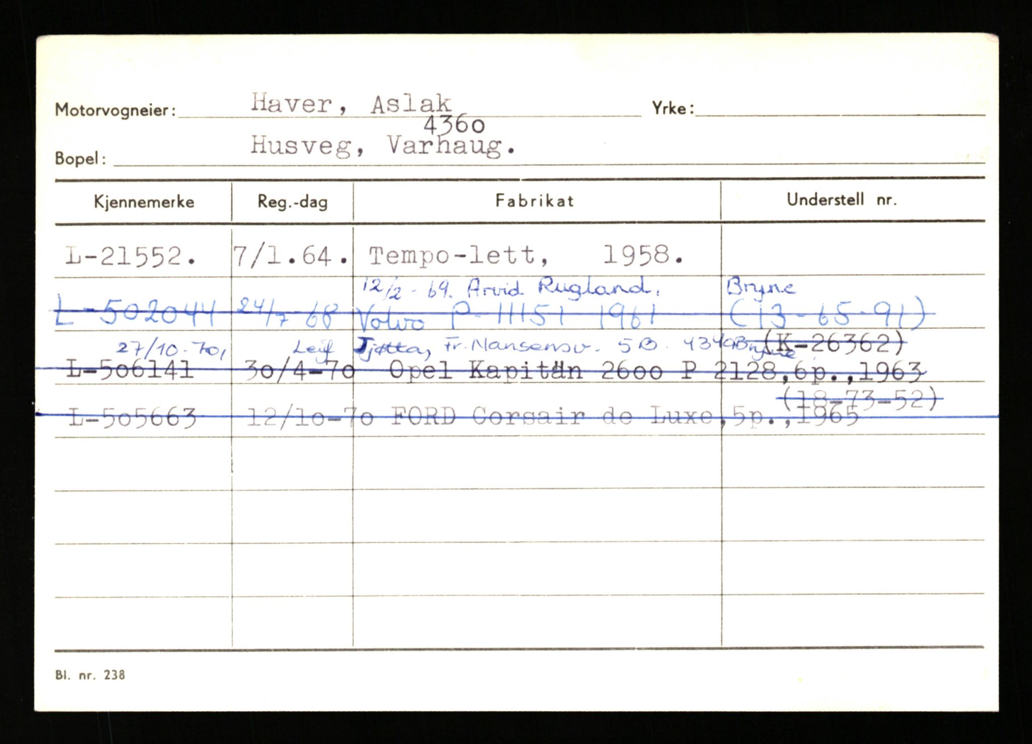 Stavanger trafikkstasjon, AV/SAST-A-101942/0/H/L0014: Haver - Hermanrud, 1930-1971, s. 19