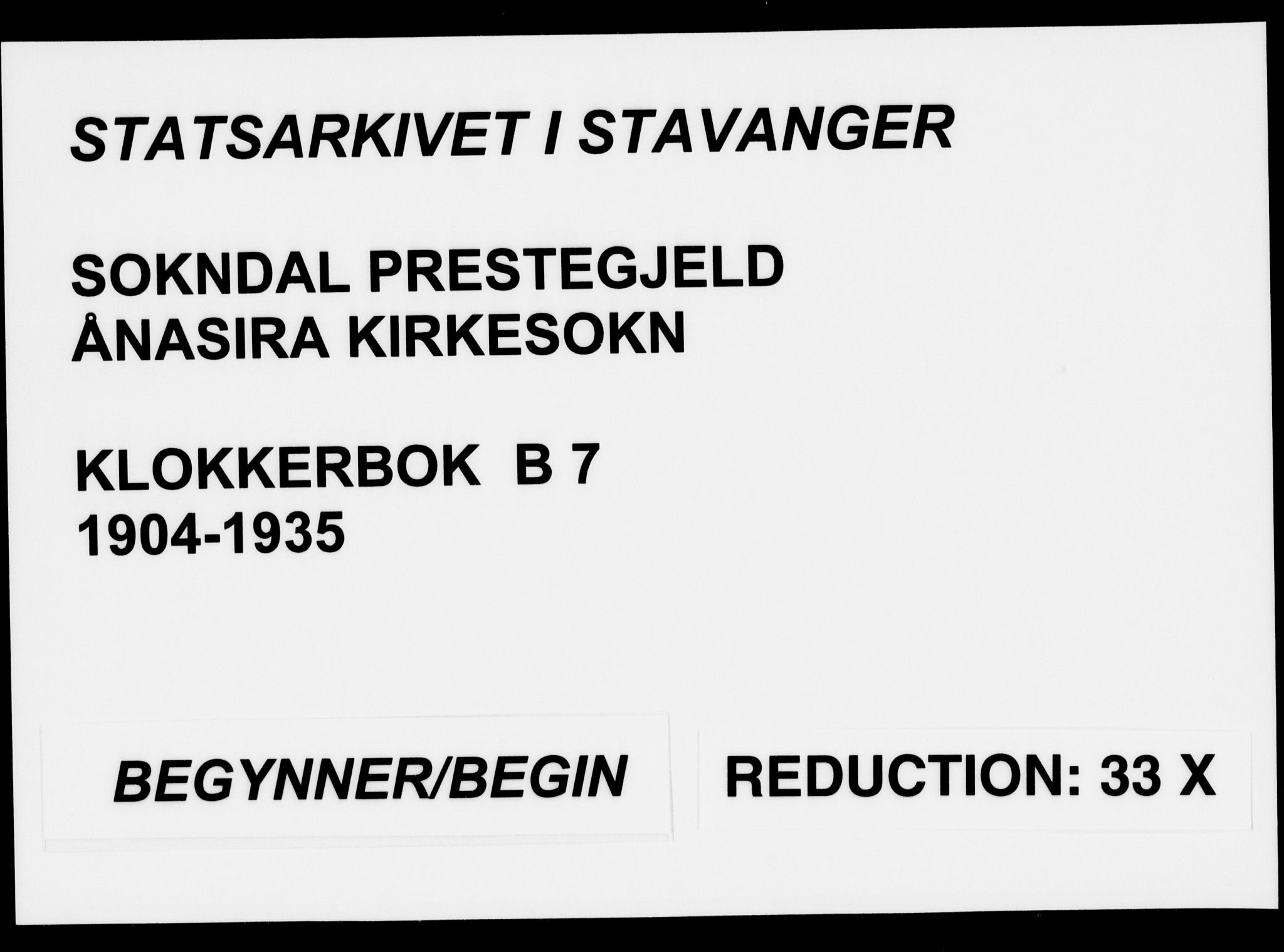 Sokndal sokneprestkontor, SAST/A-101808: Klokkerbok nr. B 7, 1904-1935