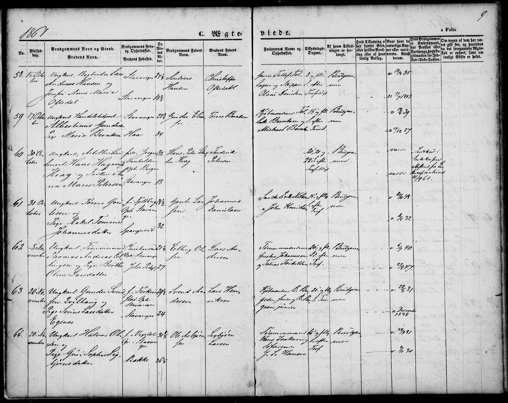 St. Petri sokneprestkontor, AV/SAST-A-101813/001/30/30BA/L0002: Ministerialbok nr. A 2, 1861-1869, s. 9