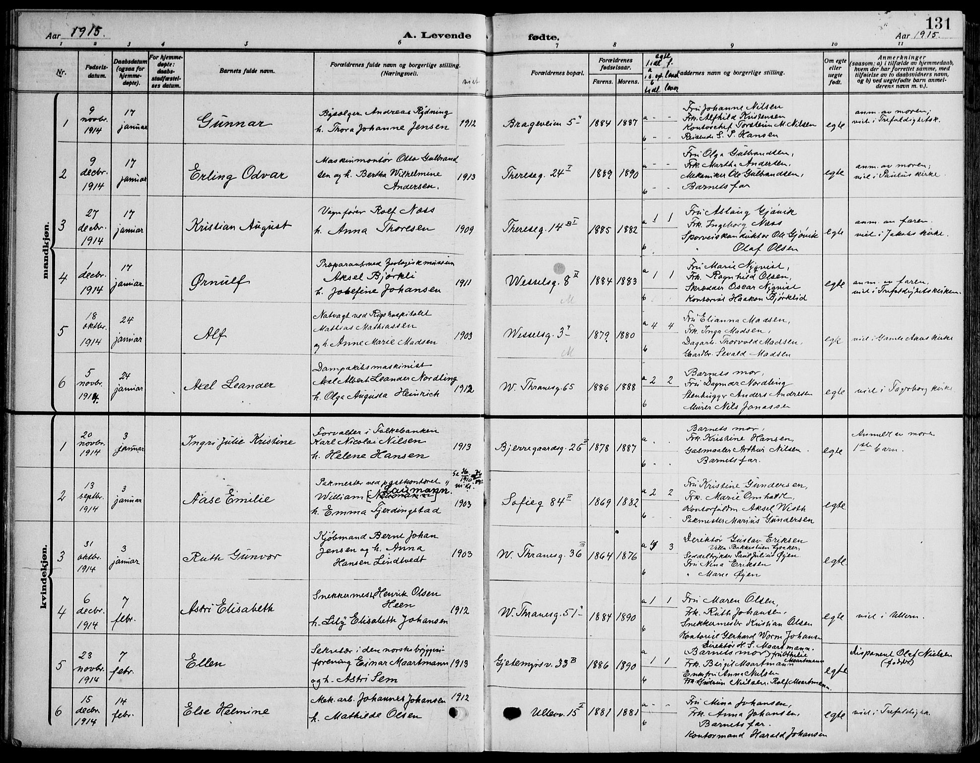 Gamle Aker prestekontor Kirkebøker, AV/SAO-A-10617a/F/L0014: Ministerialbok nr. 14, 1909-1924, s. 131