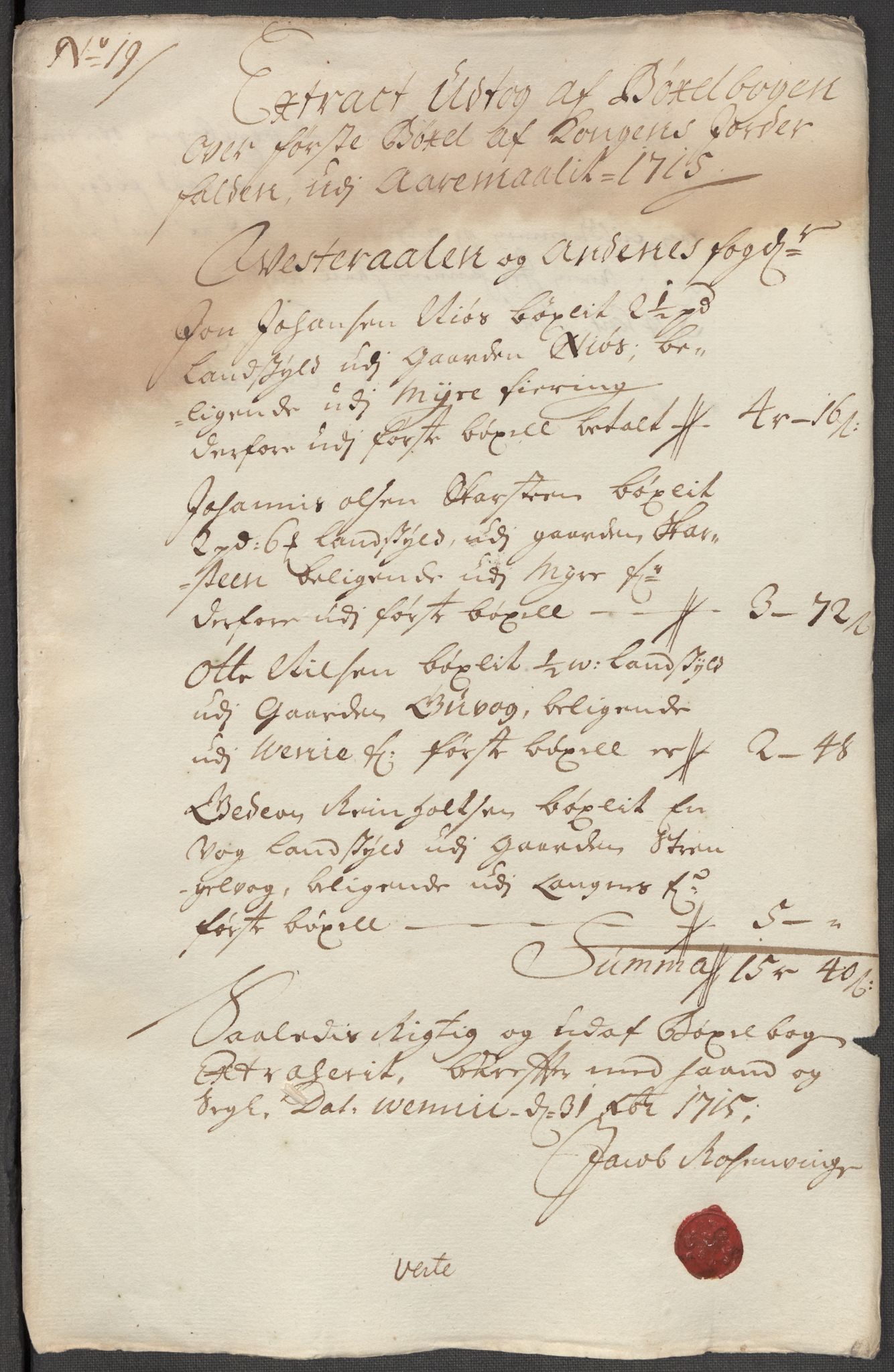 Rentekammeret inntil 1814, Reviderte regnskaper, Fogderegnskap, RA/EA-4092/R67/L4681: Fogderegnskap Vesterålen, Andenes og Lofoten, 1715, s. 124
