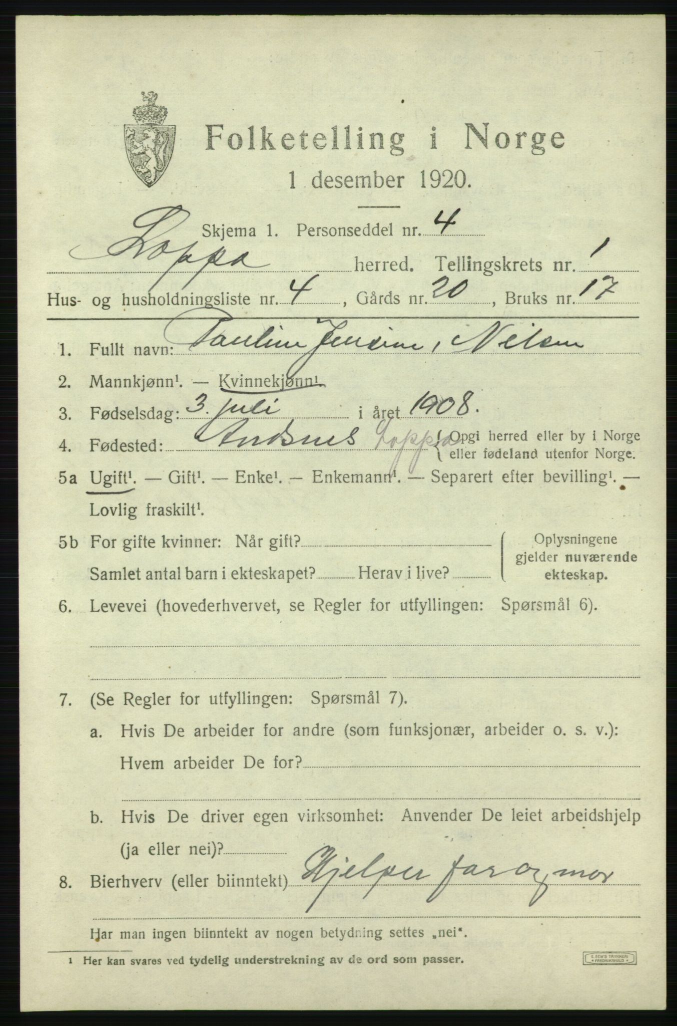 SATØ, Folketelling 1920 for 2014 Loppa herred, 1920, s. 672