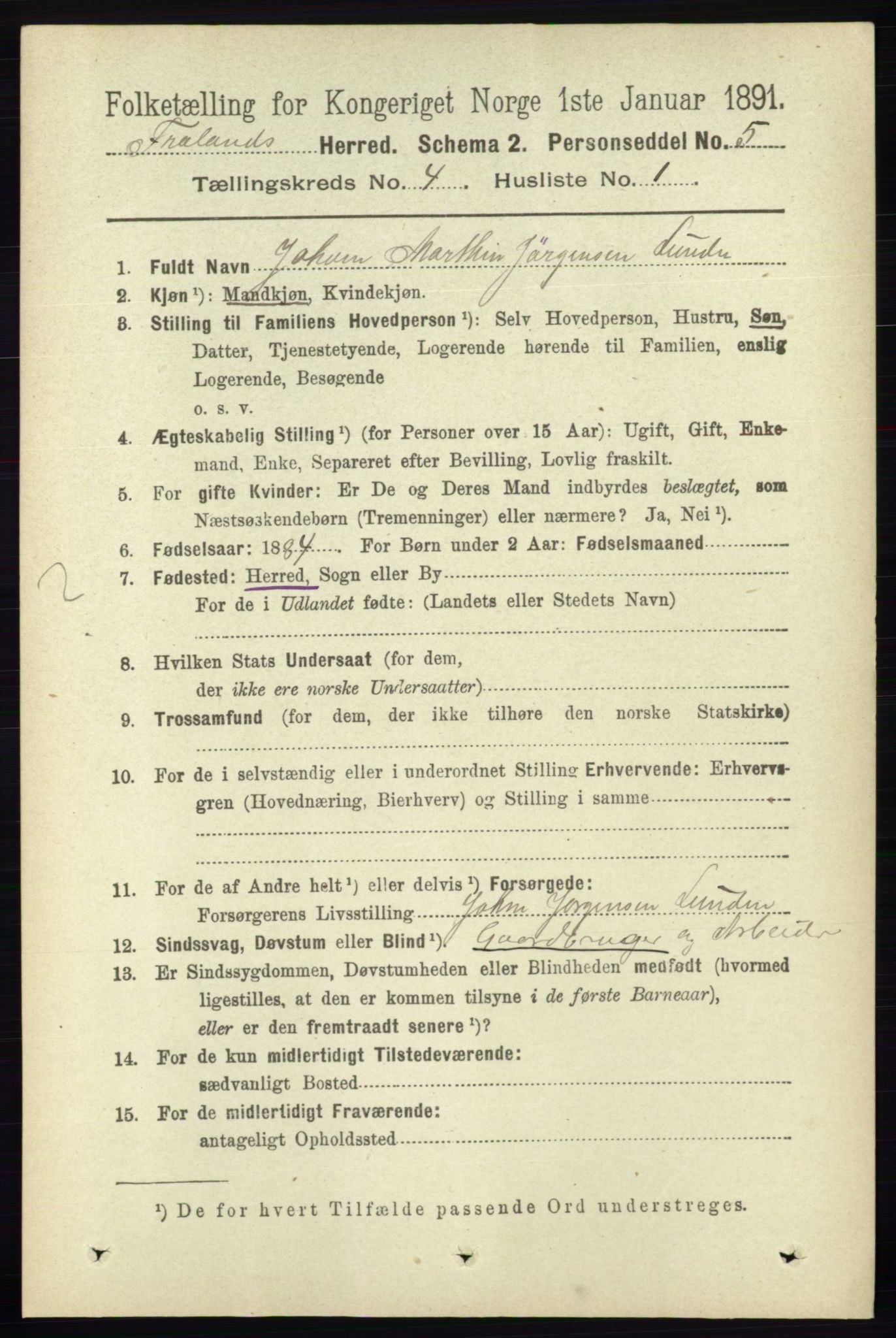 RA, Folketelling 1891 for 0919 Froland herred, 1891, s. 1391