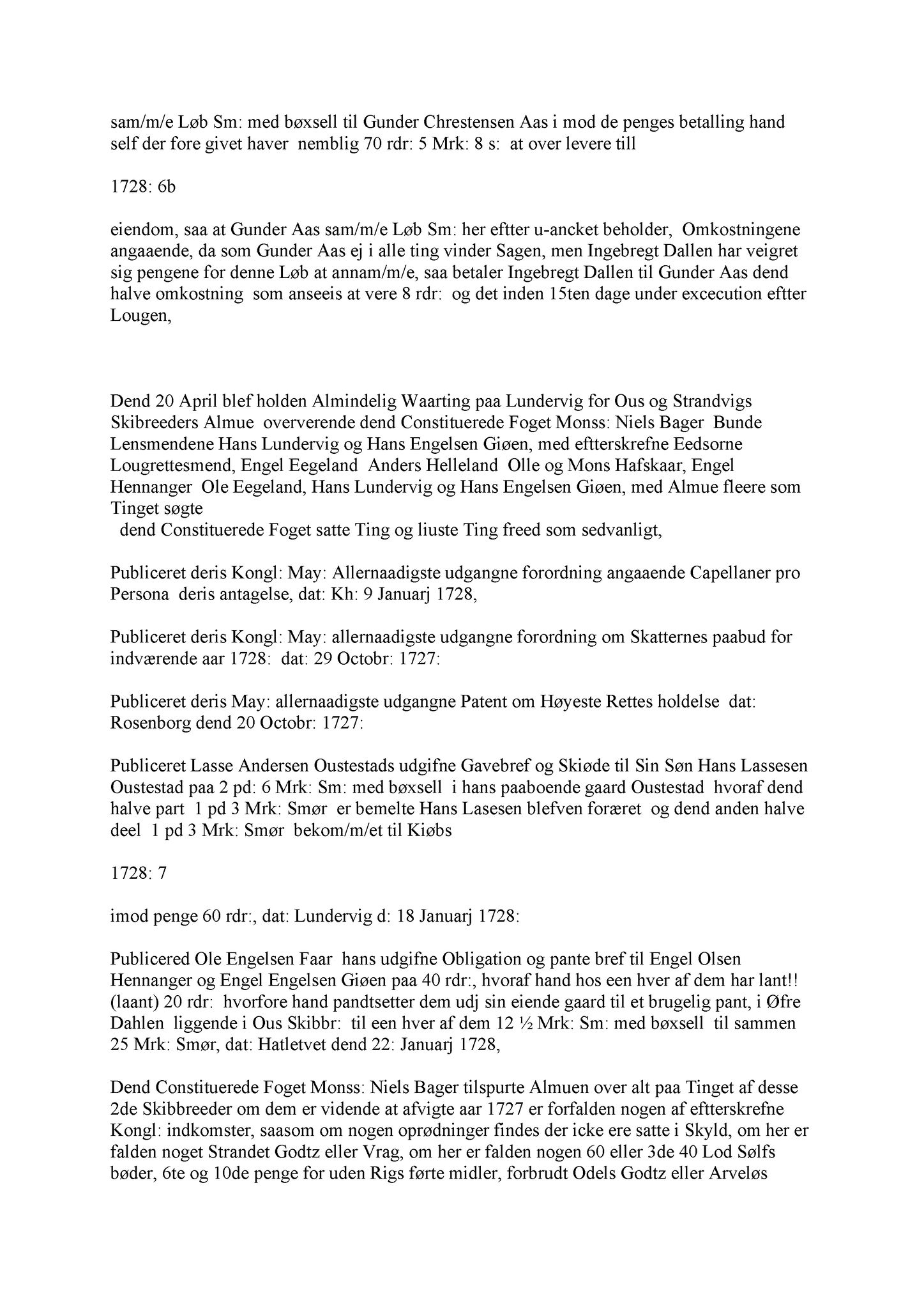 Samling av fulltekstavskrifter, SAB/FULLTEKST/A/12/0033: Sunnhordland sorenskriveri, tingbok nr. A 33, 1728-1729