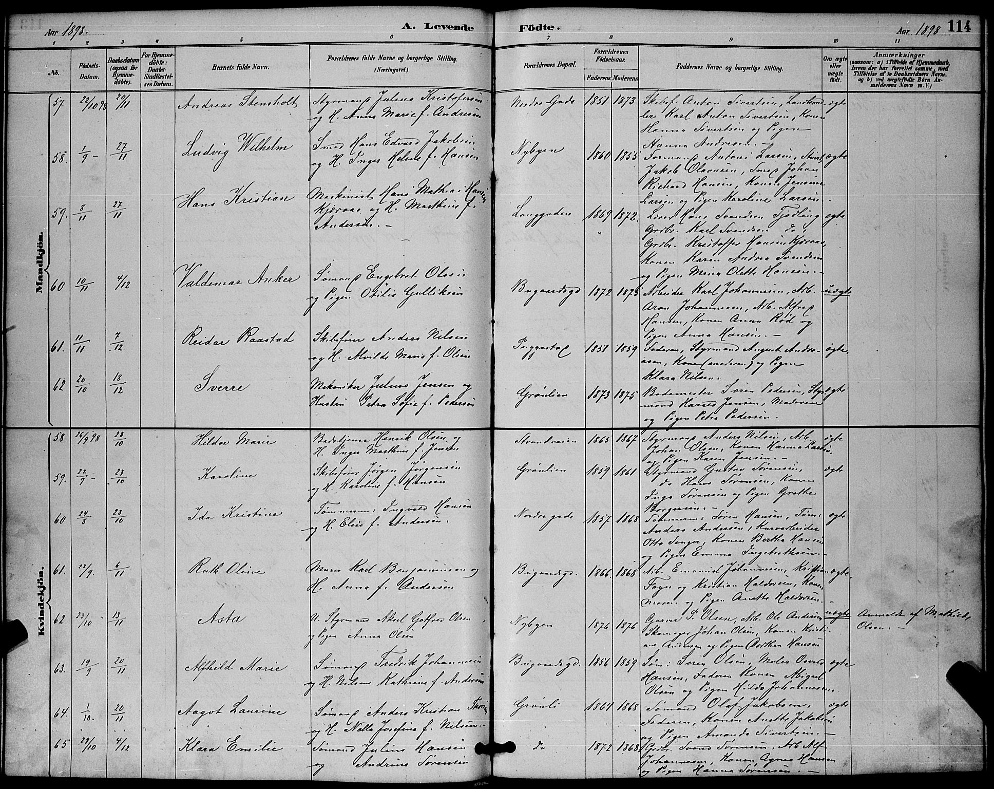 Sandefjord kirkebøker, AV/SAKO-A-315/G/Ga/L0001: Klokkerbok nr. 1, 1885-1903, s. 114