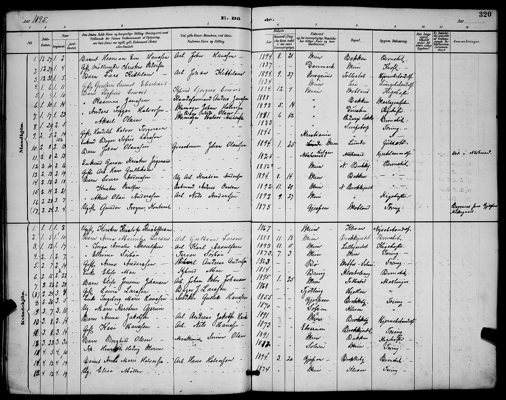 Skien kirkebøker, AV/SAKO-A-302/G/Ga/L0007: Klokkerbok nr. 7, 1891-1900, s. 320