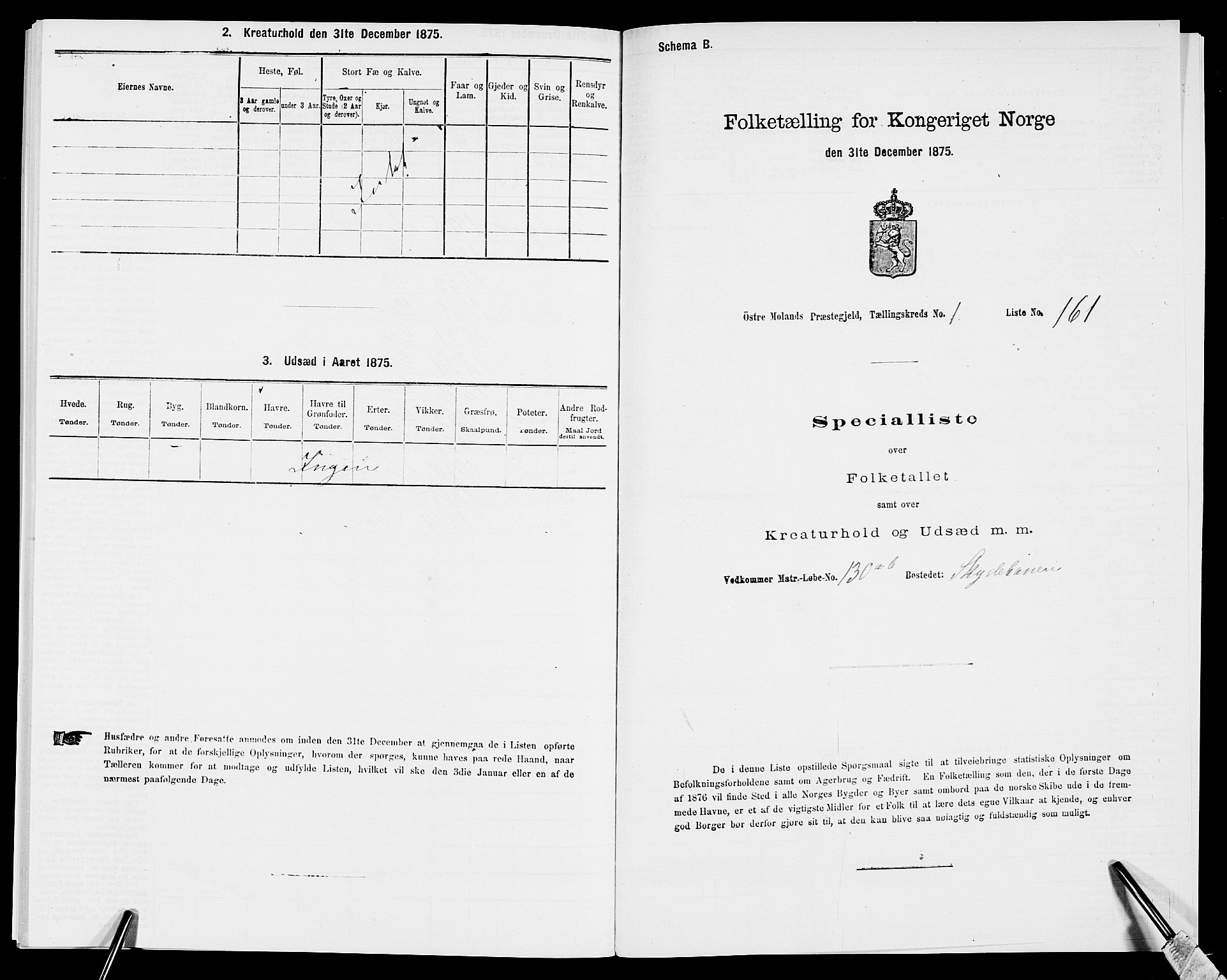 SAK, Folketelling 1875 for 0918P Austre Moland prestegjeld, 1875, s. 452