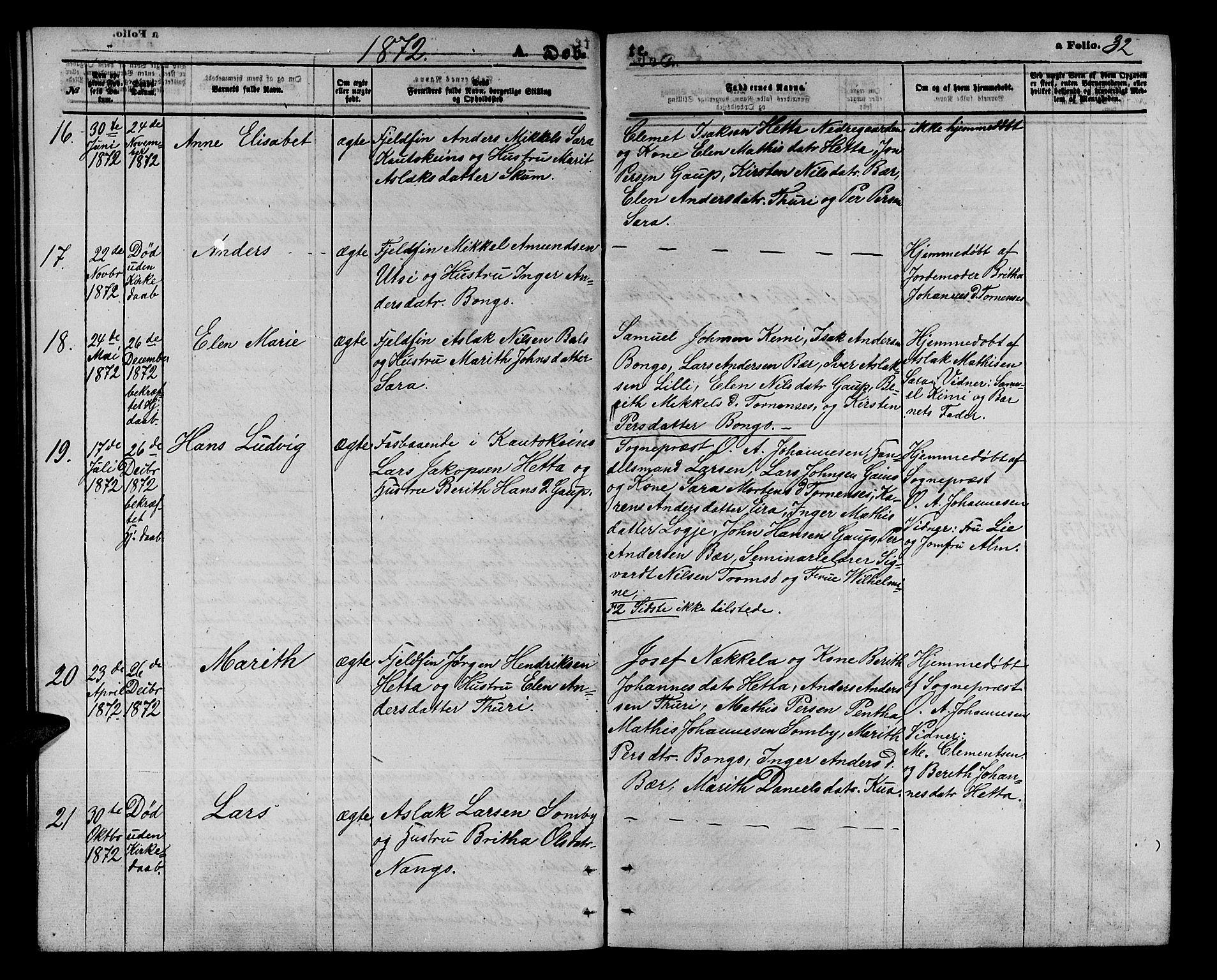 Kautokeino sokneprestembete, AV/SATØ-S-1340/H/Hb/L0001.klokk: Klokkerbok nr. 1, 1862-1878, s. 32