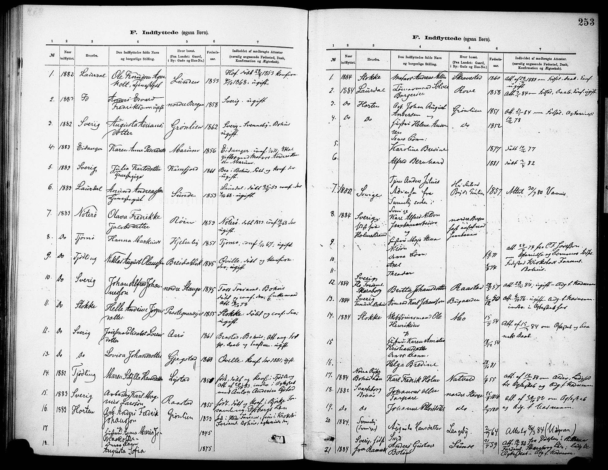 Sandar kirkebøker, AV/SAKO-A-243/F/Fa/L0013: Ministerialbok nr. 13, 1883-1895, s. 253