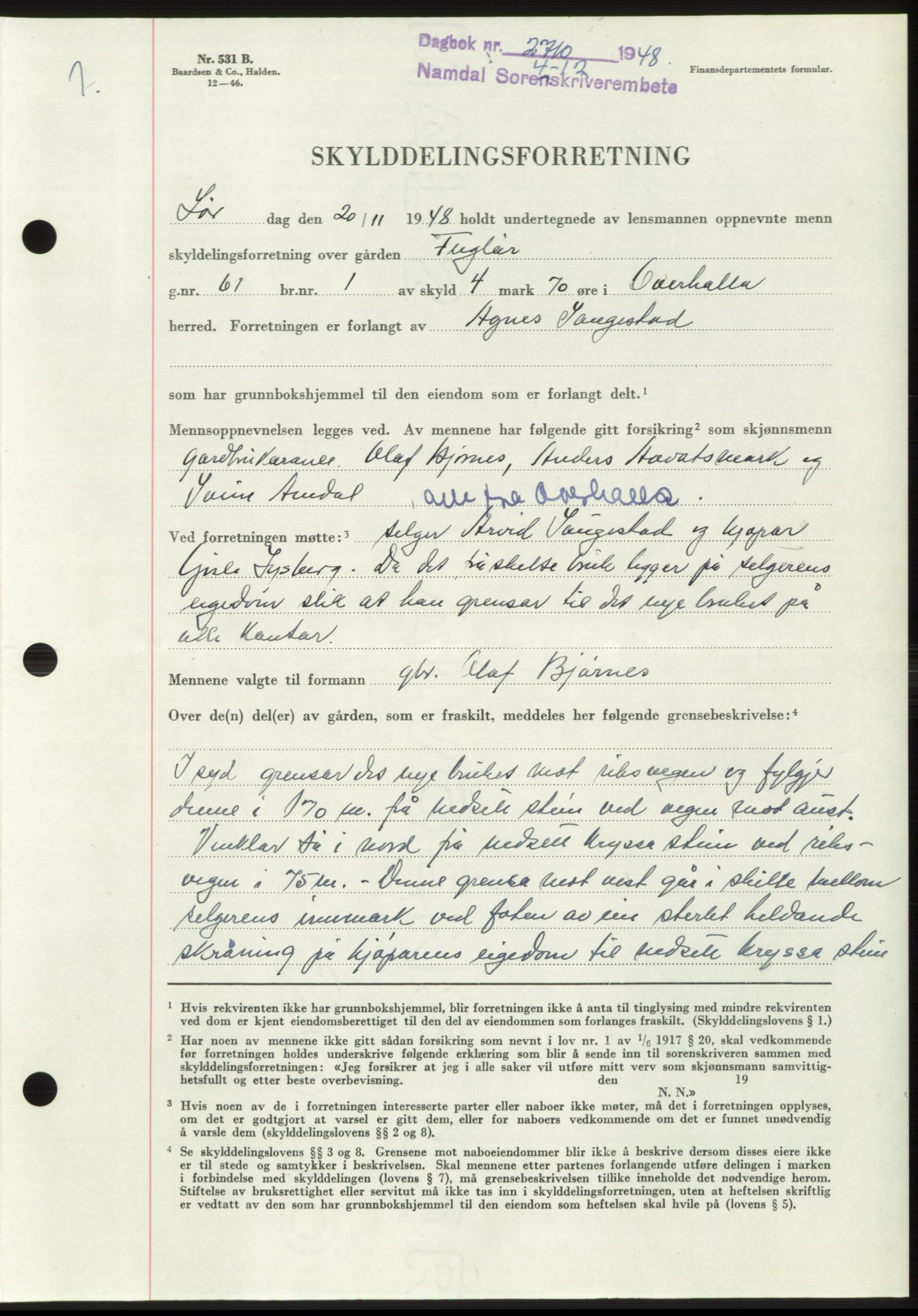 Namdal sorenskriveri, SAT/A-4133/1/2/2C: Pantebok nr. -, 1948-1948, Dagboknr: 2710/1948