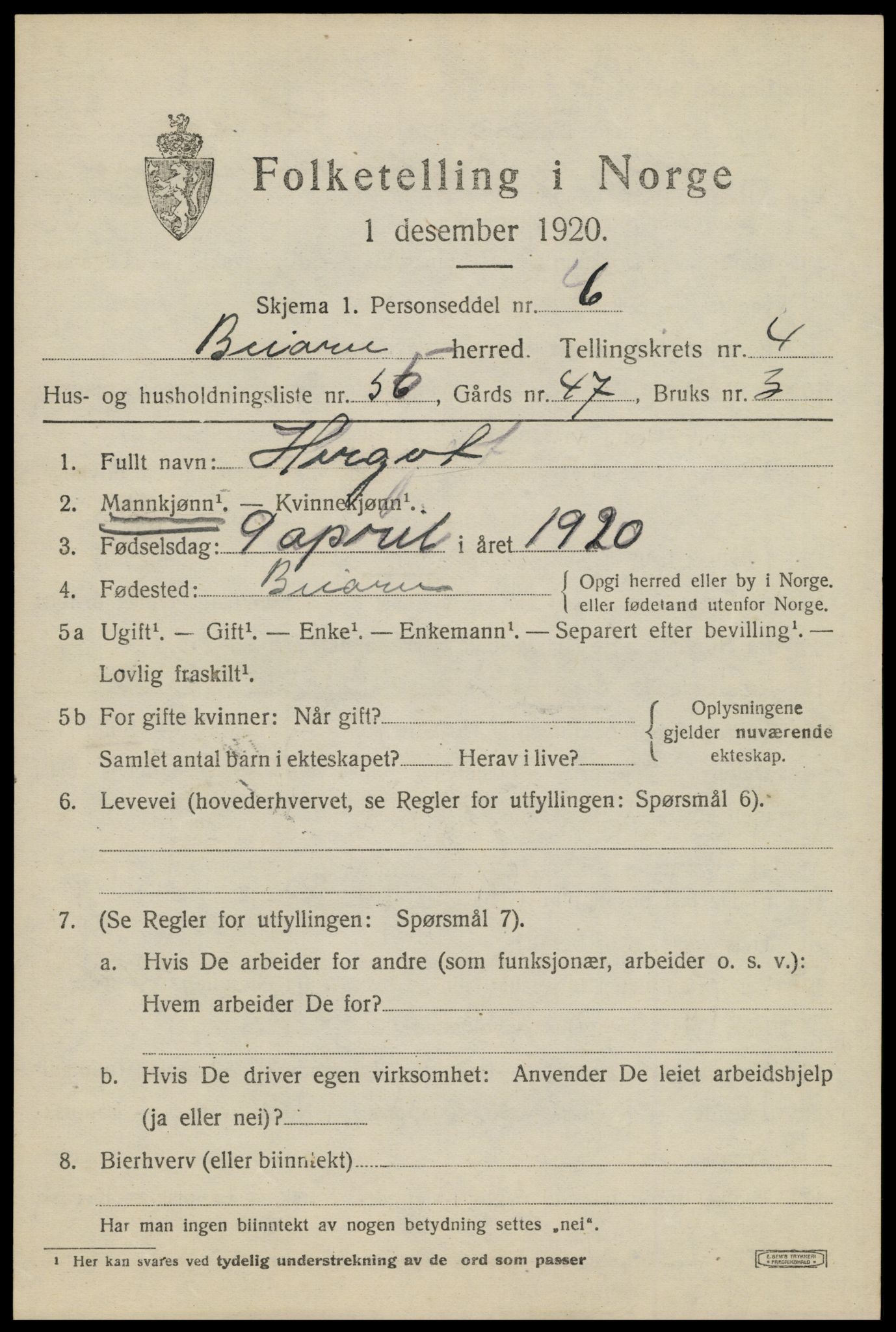 SAT, Folketelling 1920 for 1839 Beiarn herred, 1920, s. 2368