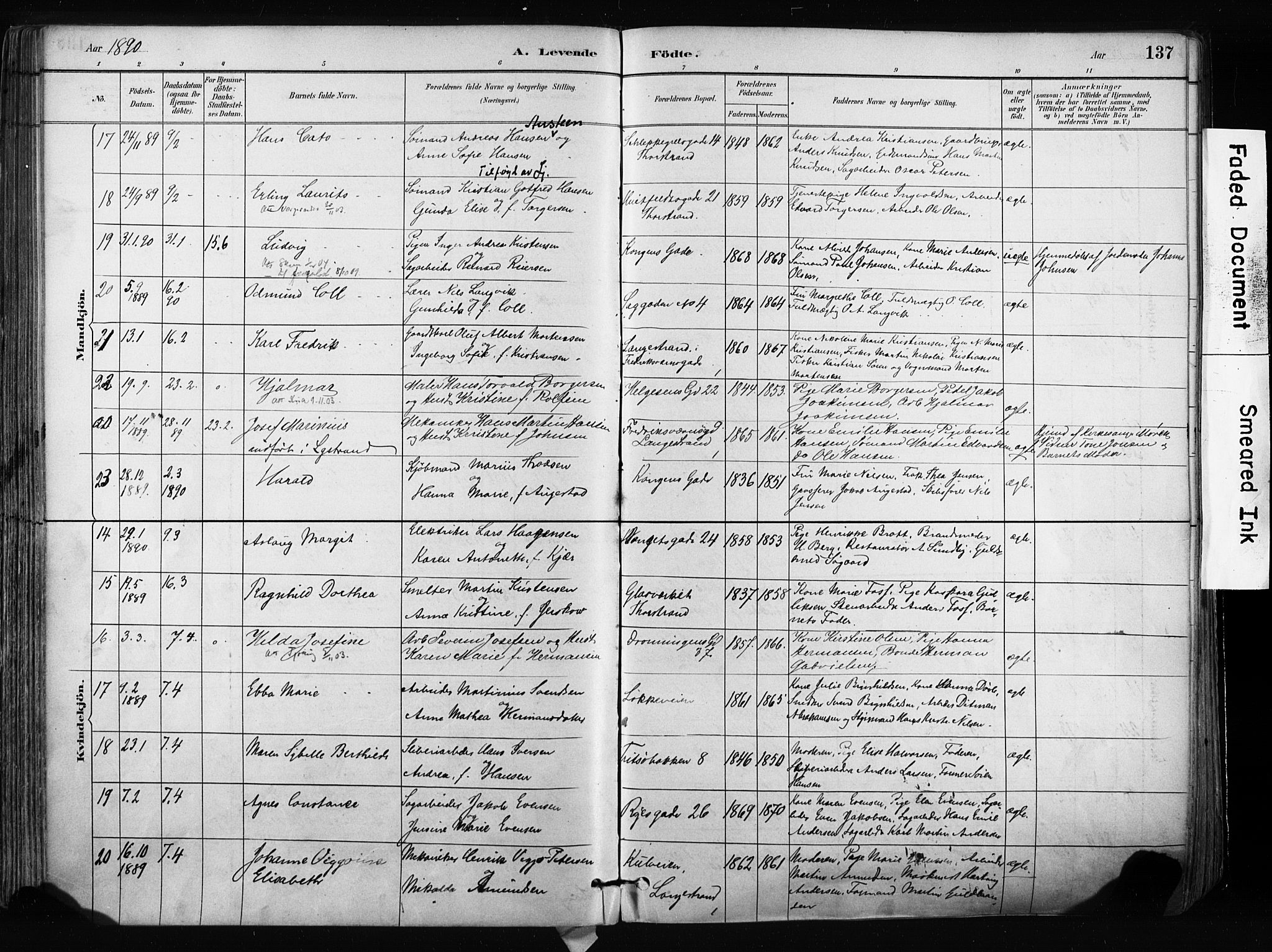 Larvik kirkebøker, AV/SAKO-A-352/F/Fa/L0009: Ministerialbok nr. I 9, 1884-1904, s. 137