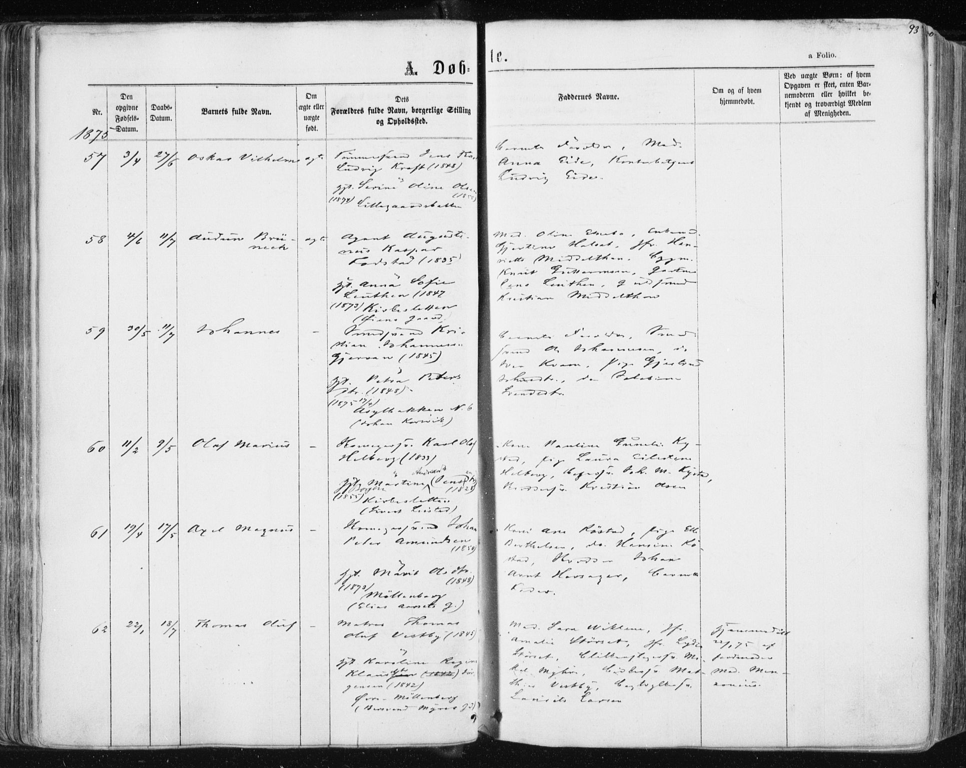 Ministerialprotokoller, klokkerbøker og fødselsregistre - Sør-Trøndelag, SAT/A-1456/604/L0186: Ministerialbok nr. 604A07, 1866-1877, s. 93