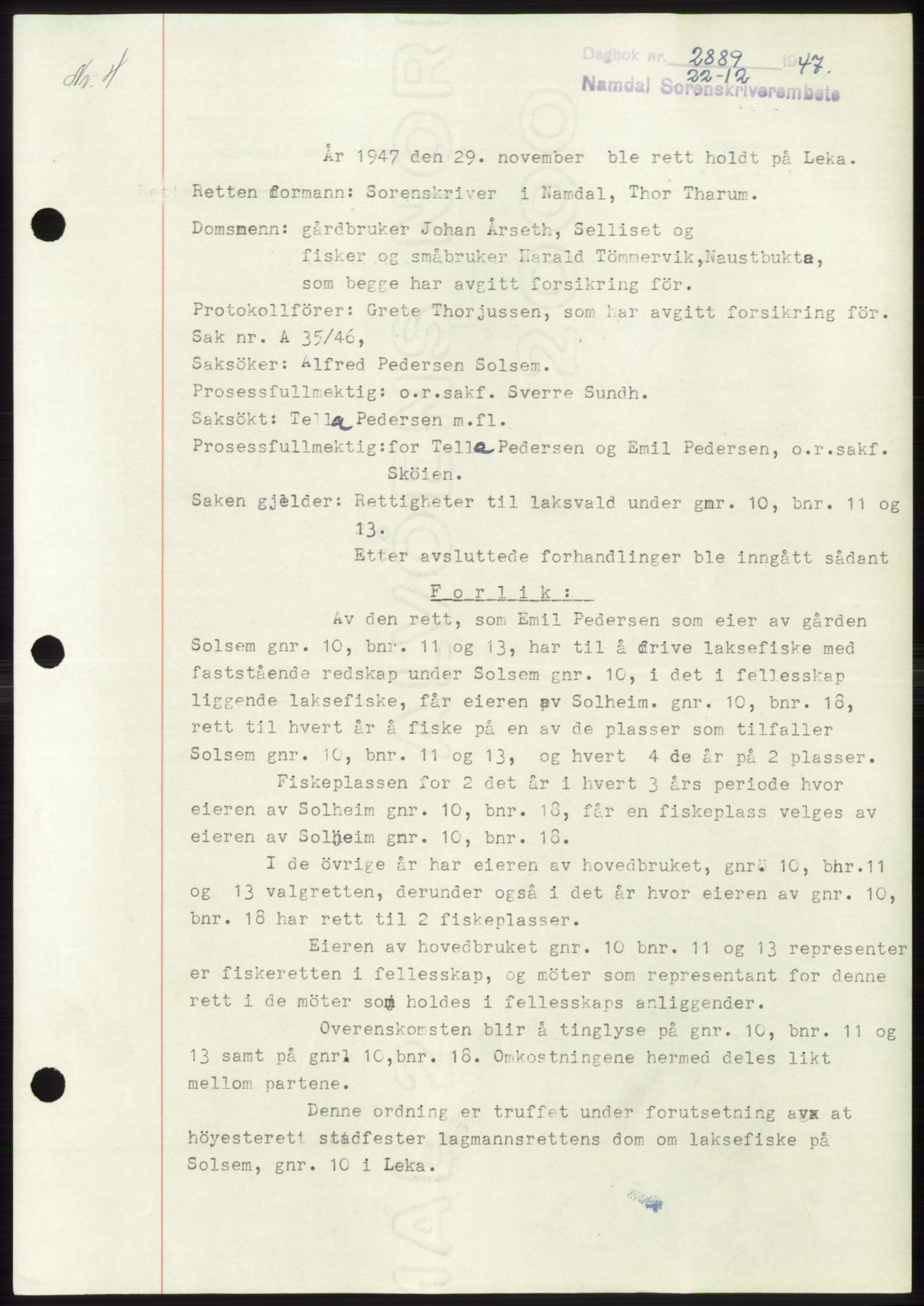 Namdal sorenskriveri, SAT/A-4133/1/2/2C: Pantebok nr. -, 1947-1948, Dagboknr: 2889/1947
