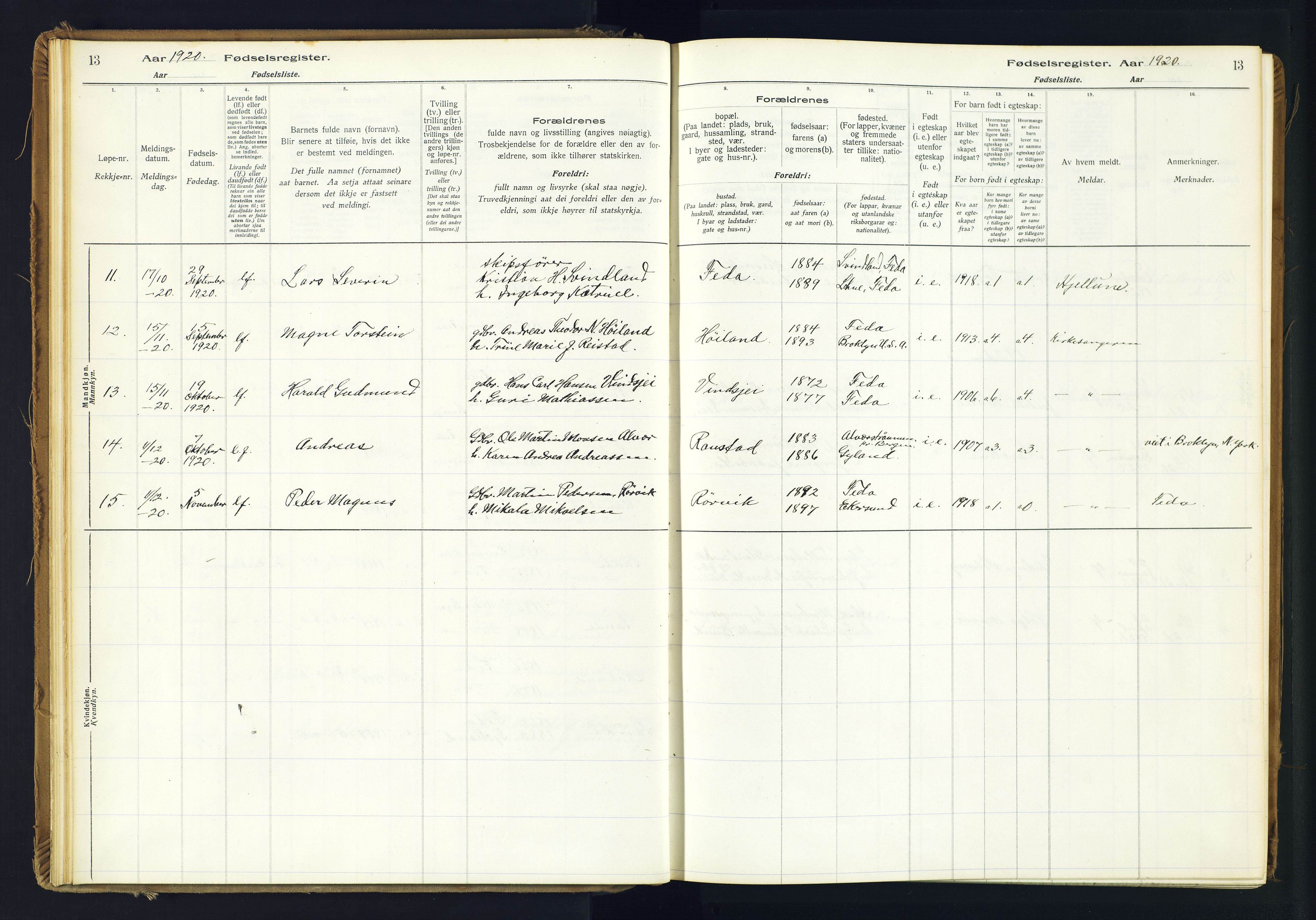 Kvinesdal sokneprestkontor, SAK/1111-0026/J/Ja/L0005: Fødselsregister nr. 5, 1916-1982, s. 13