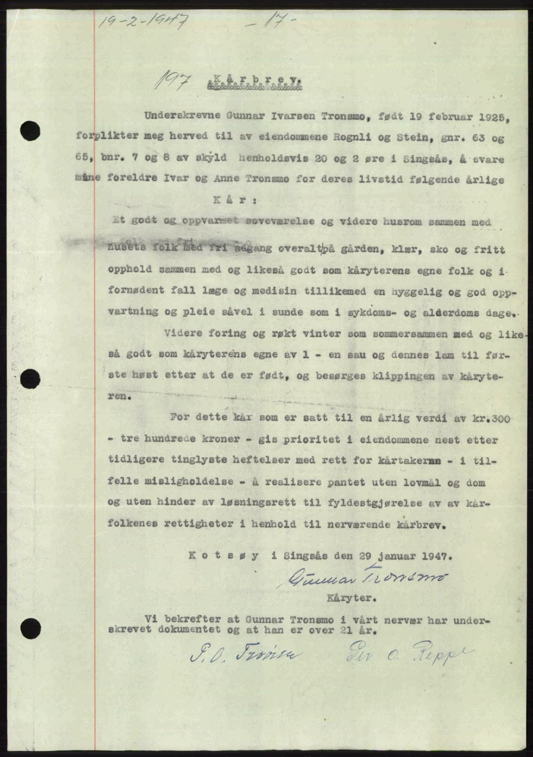 Gauldal sorenskriveri, SAT/A-0014/1/2/2C: Pantebok nr. A3, 1947-1947, Dagboknr: 197/1947