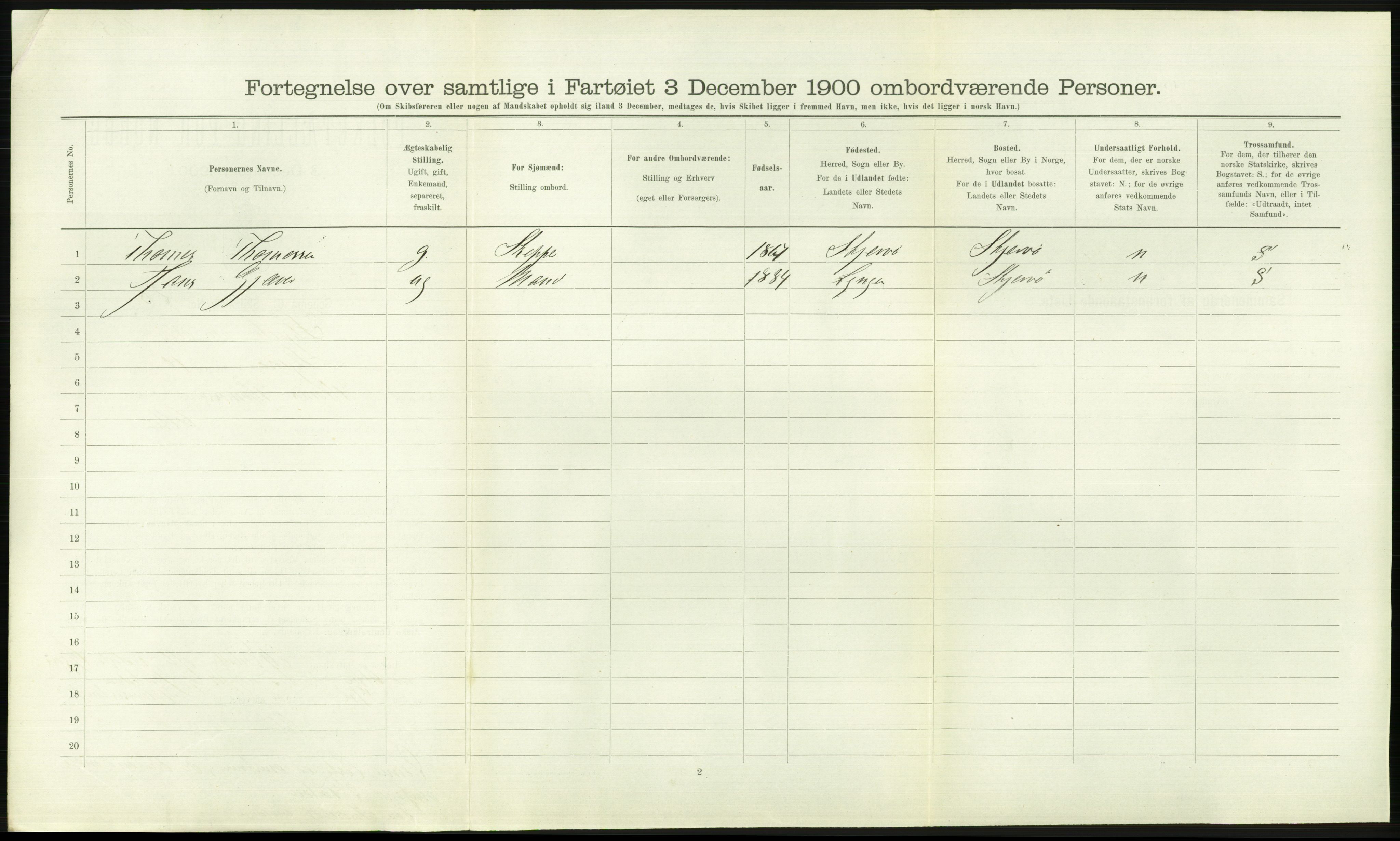 RA, Folketelling 1900 - skipslister med personlister for skip i norske havner, utenlandske havner og til havs, 1900, s. 2826