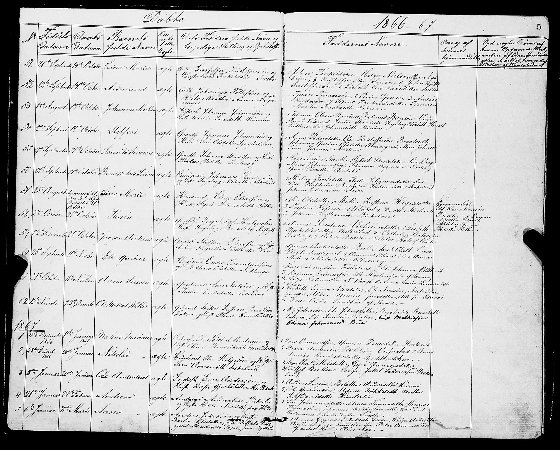 Sveio Sokneprestembete, AV/SAB-A-78501/H/Hab: Klokkerbok nr. A 2, 1866-1877, s. 5