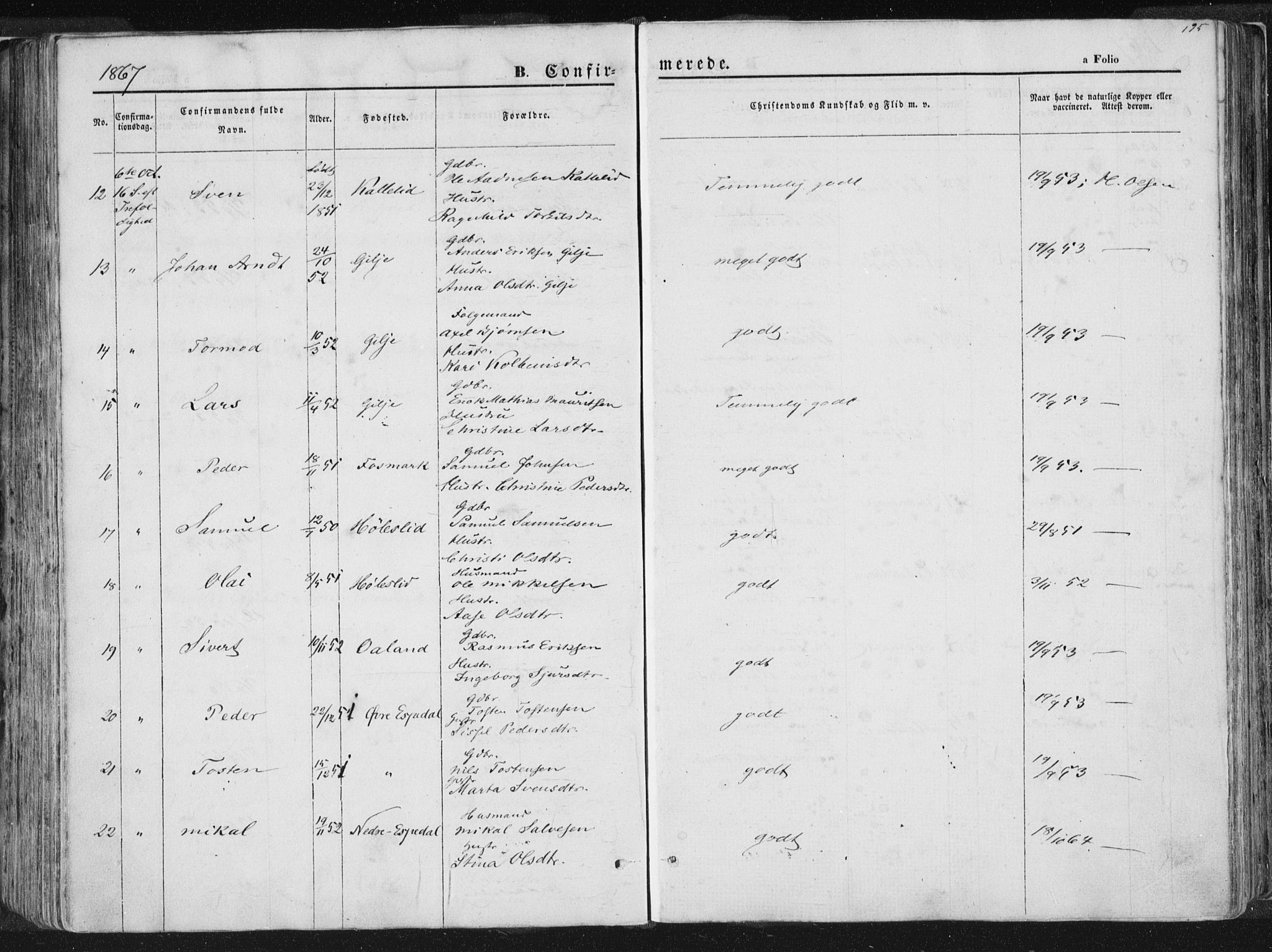 Høgsfjord sokneprestkontor, AV/SAST-A-101624/H/Ha/Haa/L0001: Ministerialbok nr. A 1, 1854-1875, s. 195