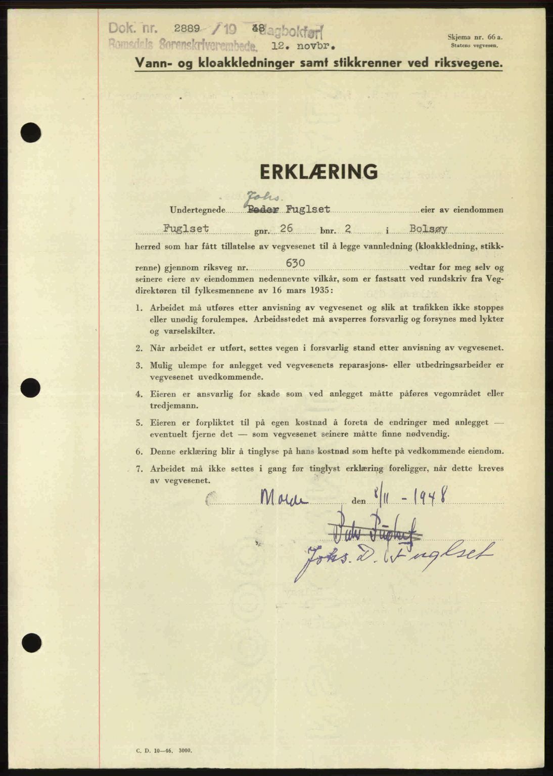 Romsdal sorenskriveri, SAT/A-4149/1/2/2C: Pantebok nr. A27, 1948-1948, Dagboknr: 2889/1948