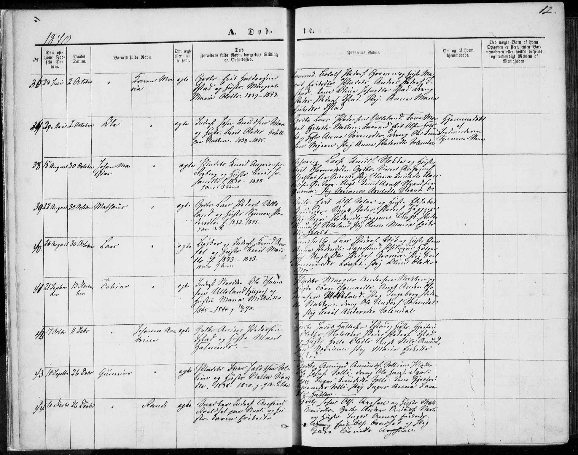 Ministerialprotokoller, klokkerbøker og fødselsregistre - Møre og Romsdal, AV/SAT-A-1454/557/L0681: Ministerialbok nr. 557A03, 1869-1886, s. 12