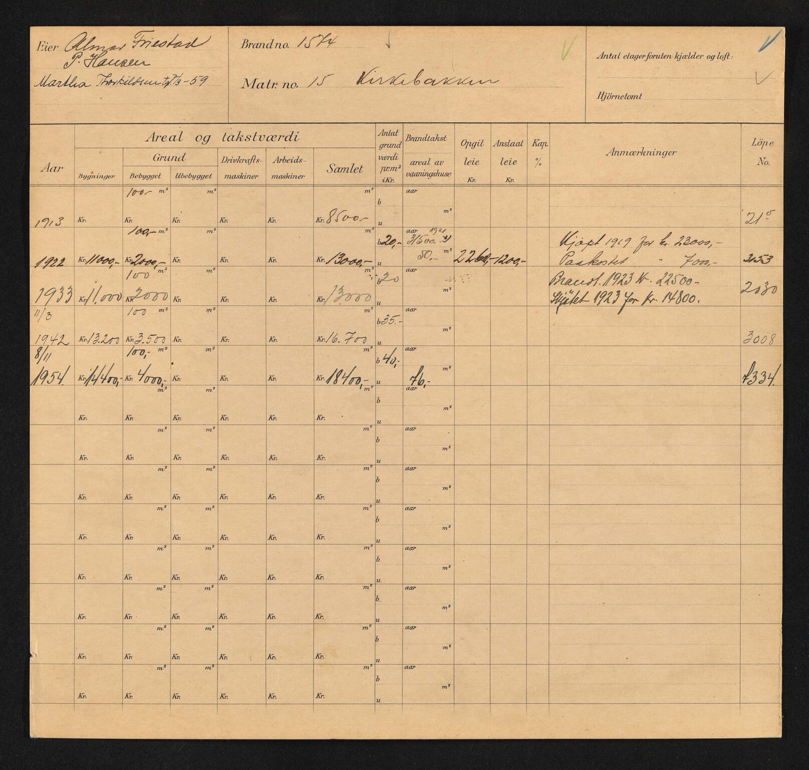 Stavanger kommune. Skattetakstvesenet, BYST/A-0440/F/Fa/Faa/L0024/0007: Skattetakstkort / Kirkebakken 14 - 36