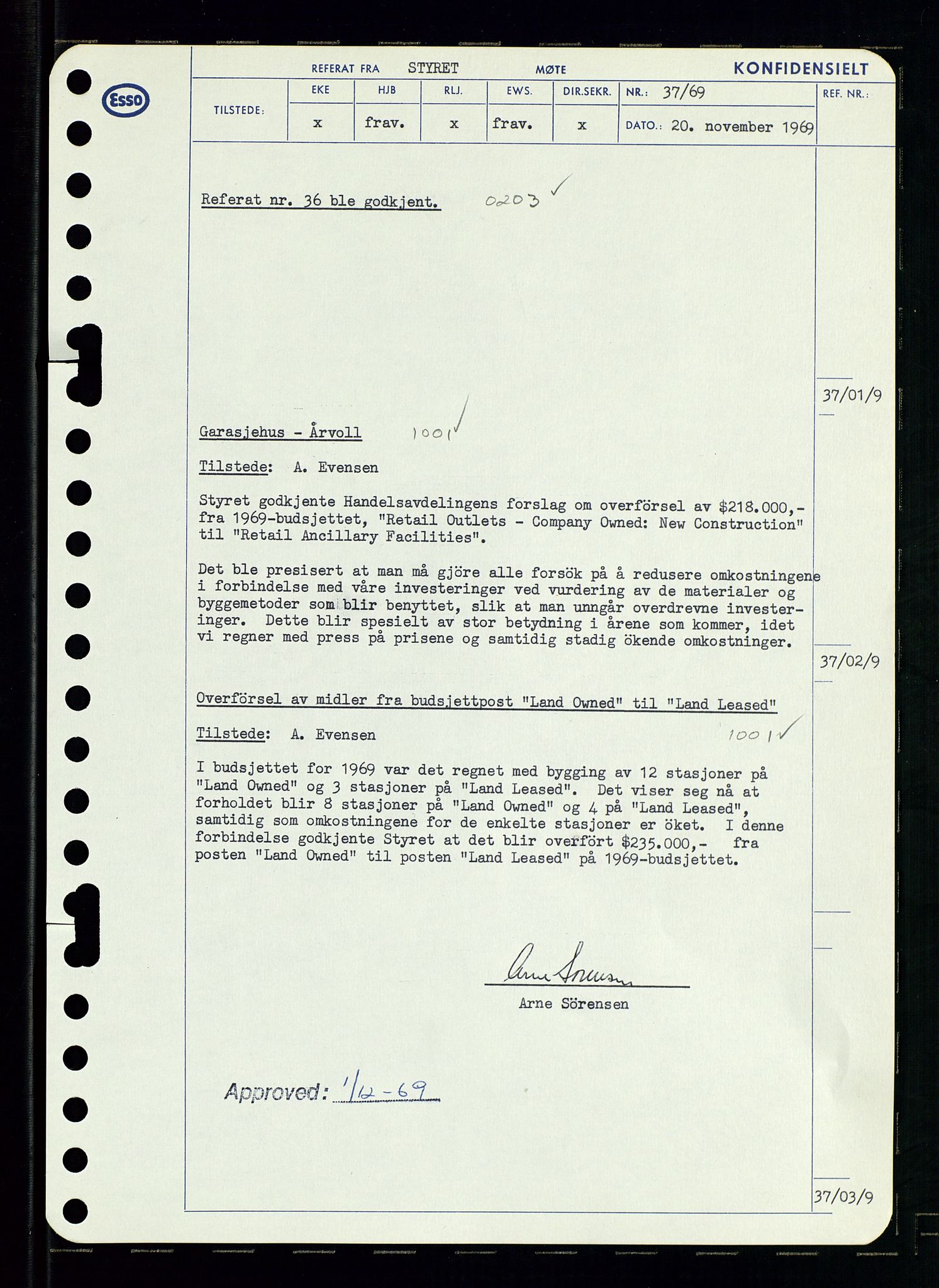 Pa 0982 - Esso Norge A/S, SAST/A-100448/A/Aa/L0003/0001: Den administrerende direksjon Board minutes (styrereferater) og Bedriftforsamlingsprotokoll / Den administrerende direksjon Board minutes (styrereferater), 1969, s. 42
