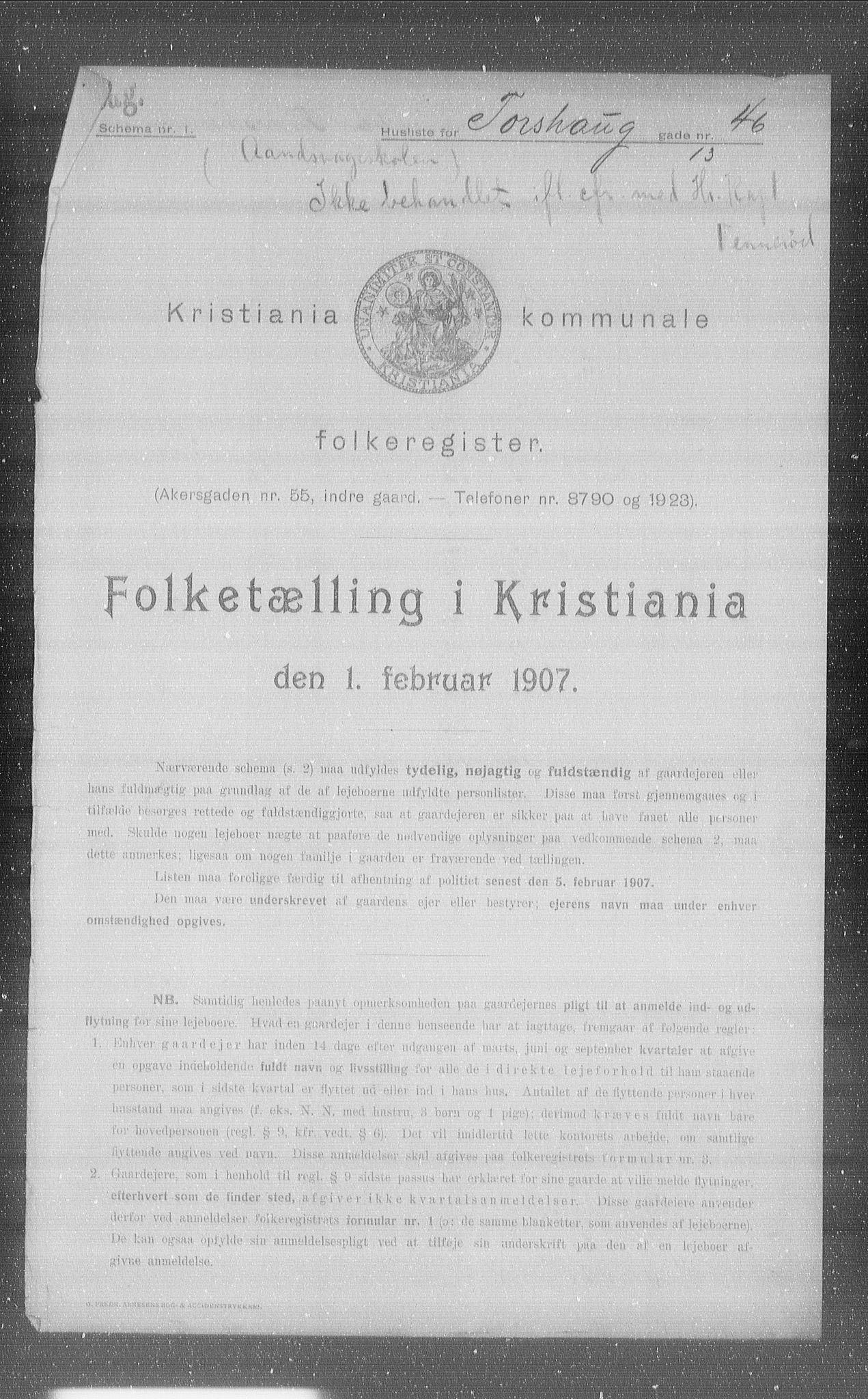 OBA, Kommunal folketelling 1.2.1907 for Kristiania kjøpstad, 1907, s. 58446