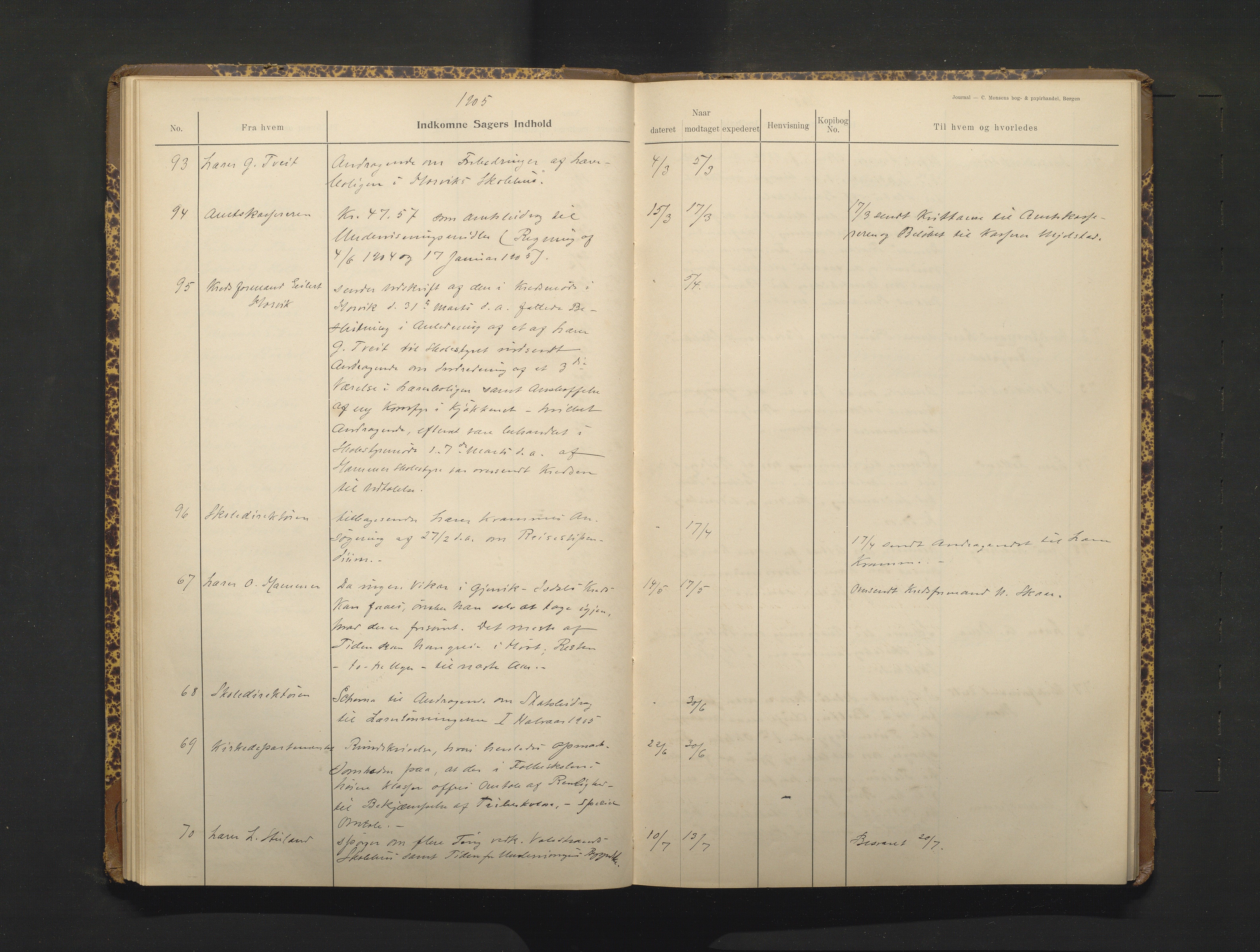 Hamre kommune. Skulestyret, IKAH/1254-211/C/Ca/L0003: Postjournal for Hamre skulestyre, 1901-1916