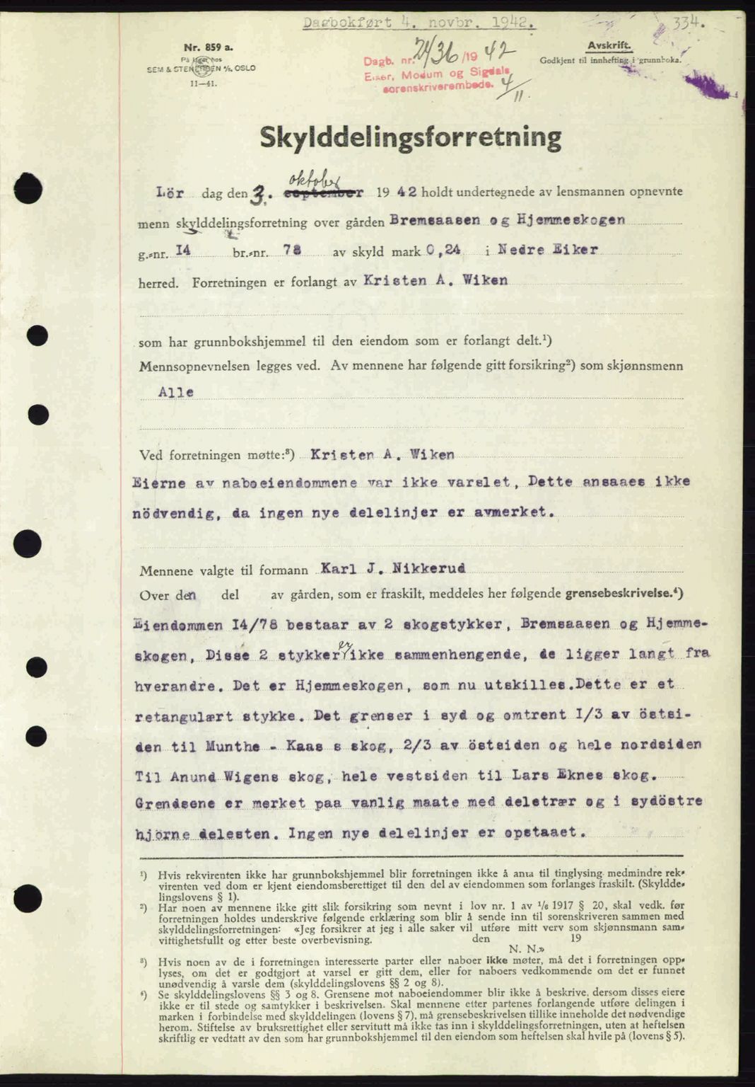 Eiker, Modum og Sigdal sorenskriveri, SAKO/A-123/G/Ga/Gab/L0047: Pantebok nr. A17, 1942-1943, Dagboknr: 2436/1942