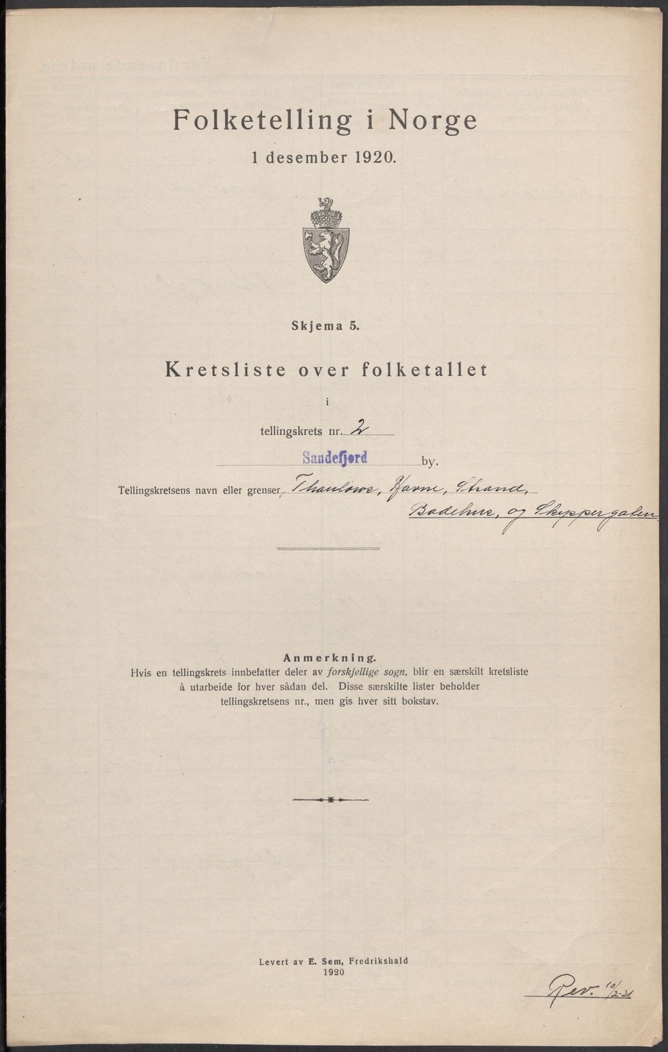 SAKO, Folketelling 1920 for 0706 Sandefjord kjøpstad, 1920, s. 6