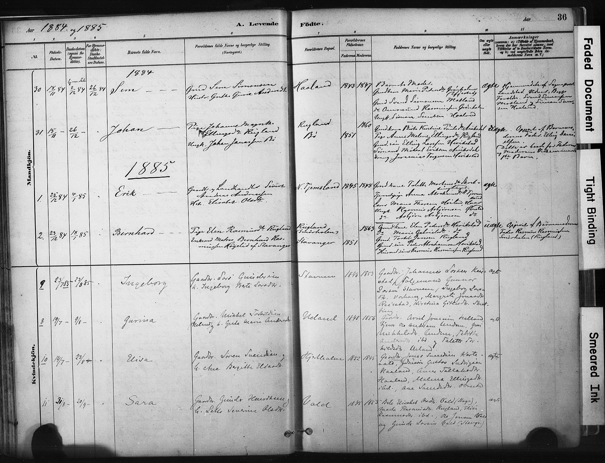 Hå sokneprestkontor, AV/SAST-A-101801/001/30BA/L0011: Ministerialbok nr. A 10, 1879-1900, s. 36